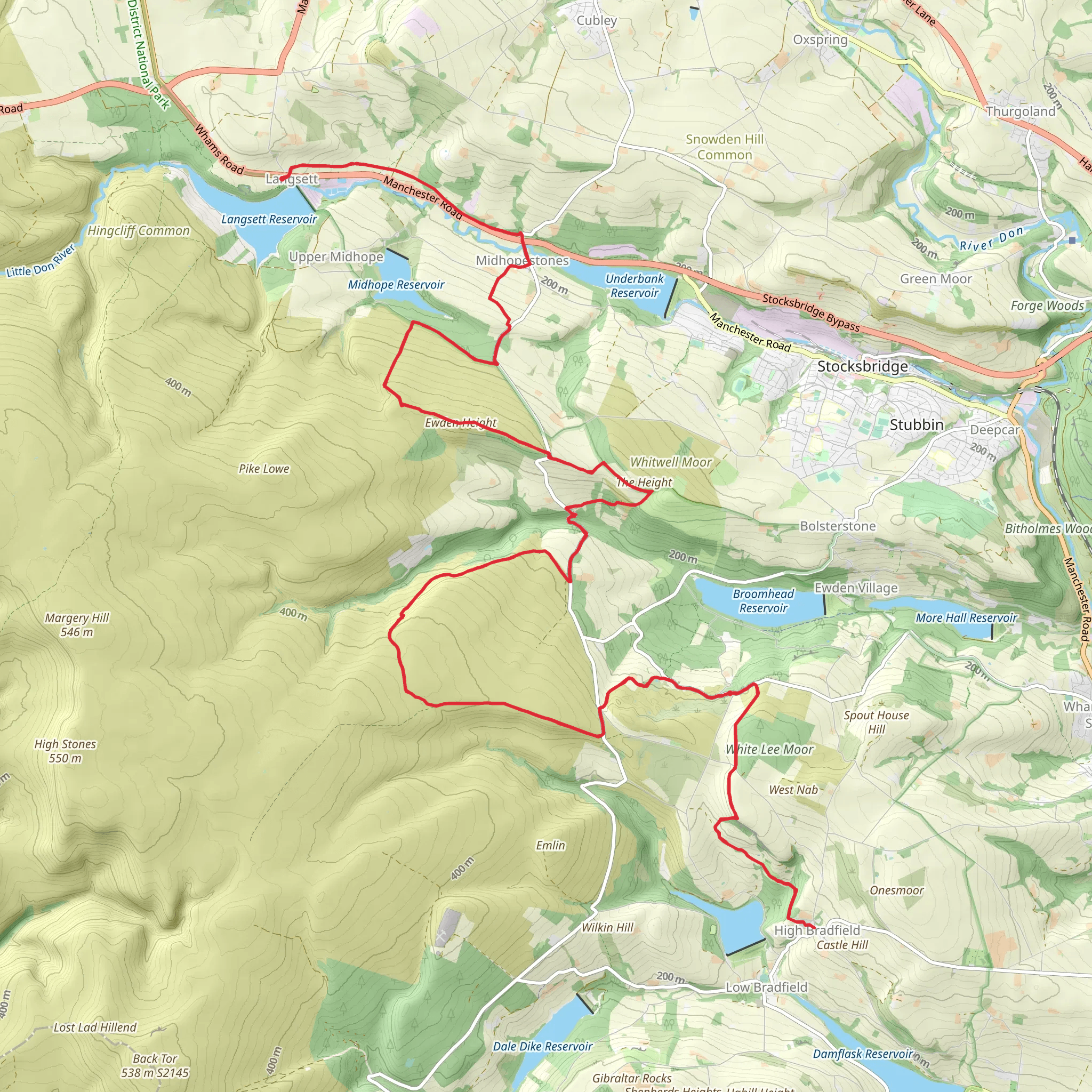 Langsett to High Bradfield mobile static map