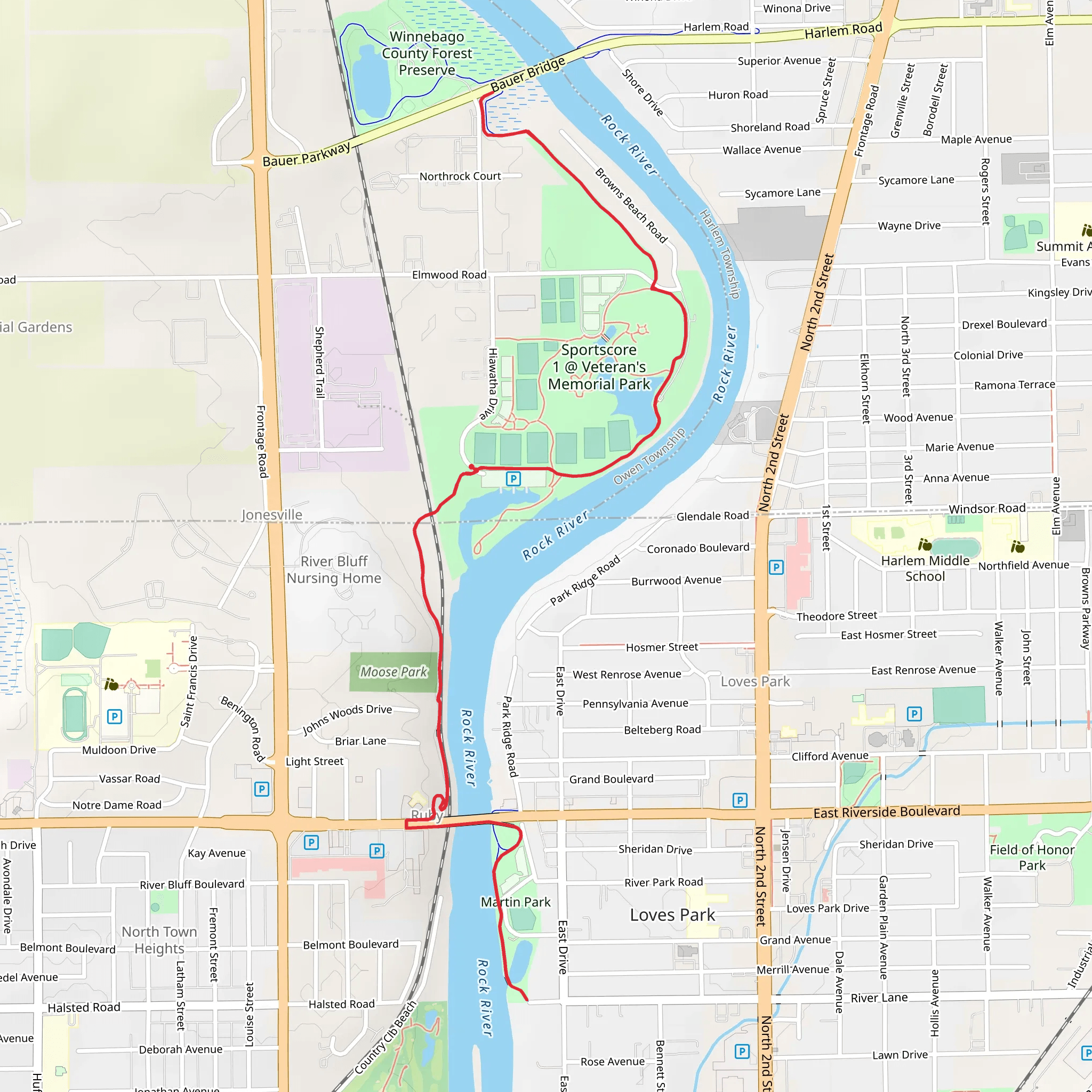 Rock River Recreation Path Out and Back mobile static map