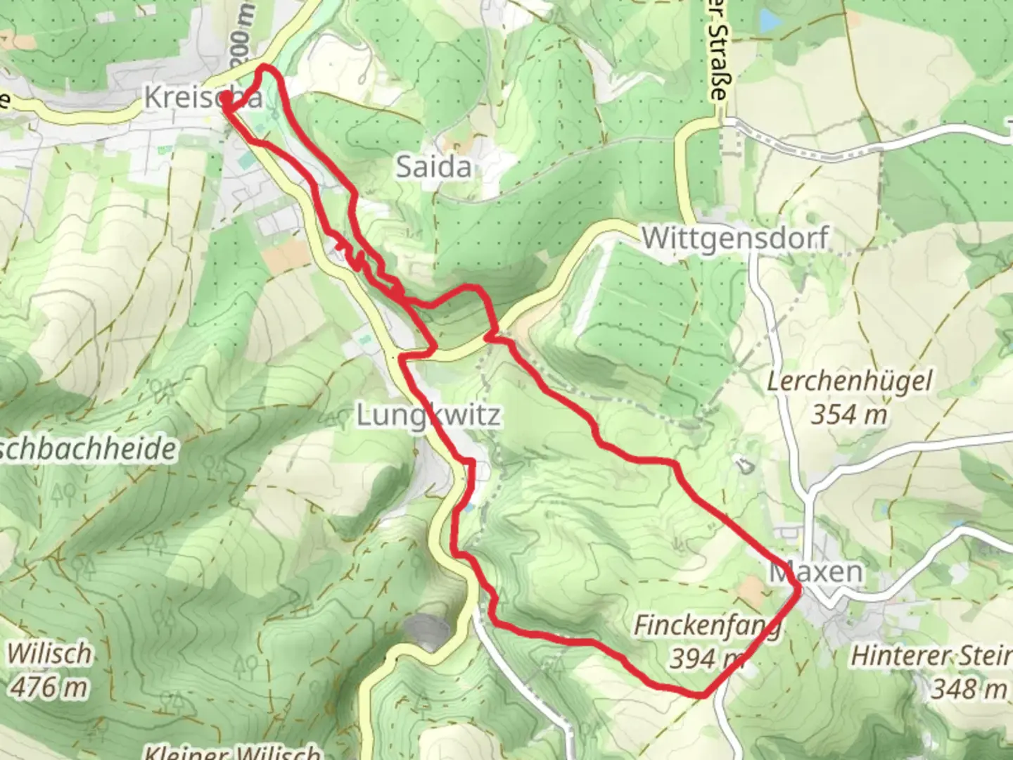 An image depicting the trail Kreischa Maxen Loop via Soldatenhöhlen and its surrounding area.