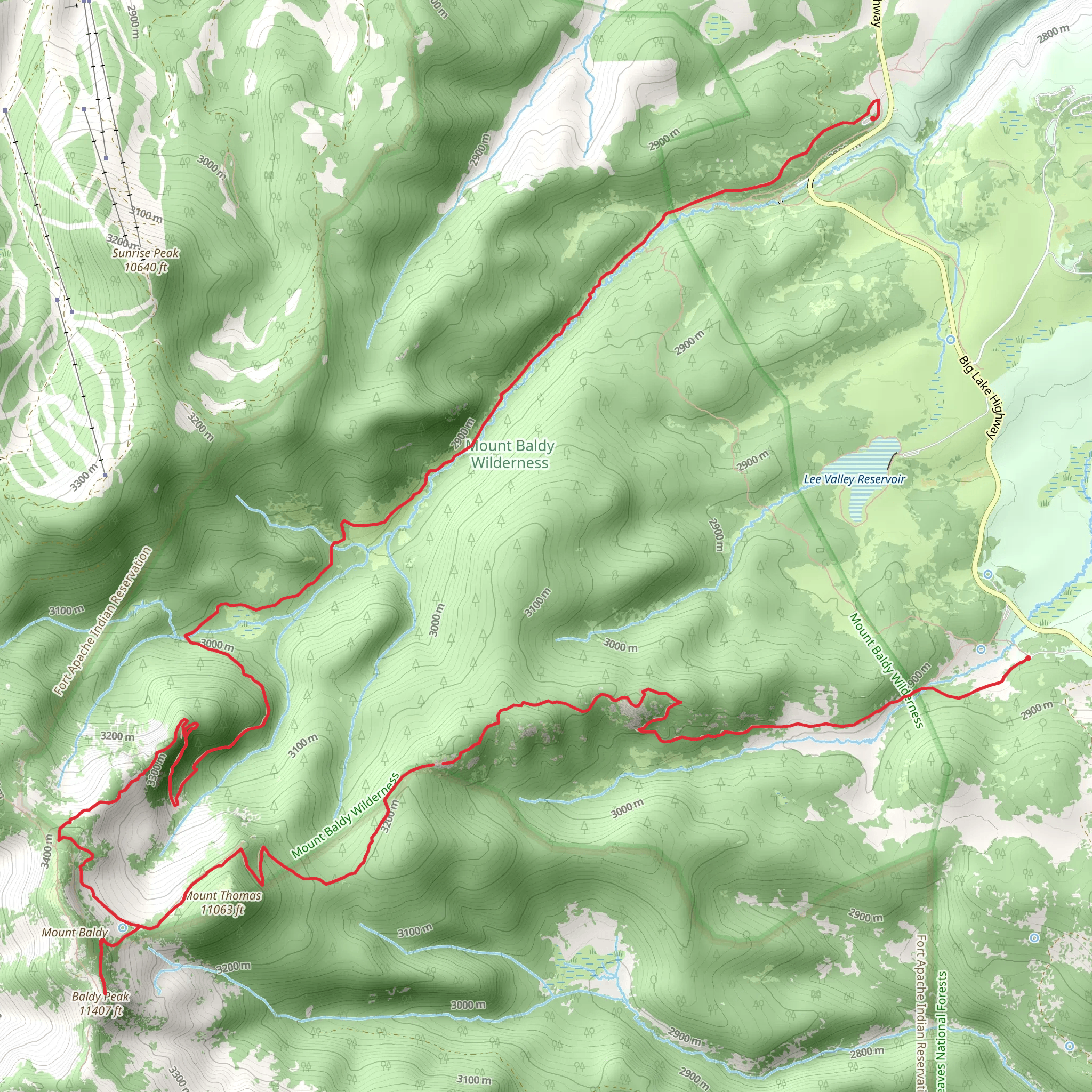 West and East Baldy Horseshoe Trail mobile static map