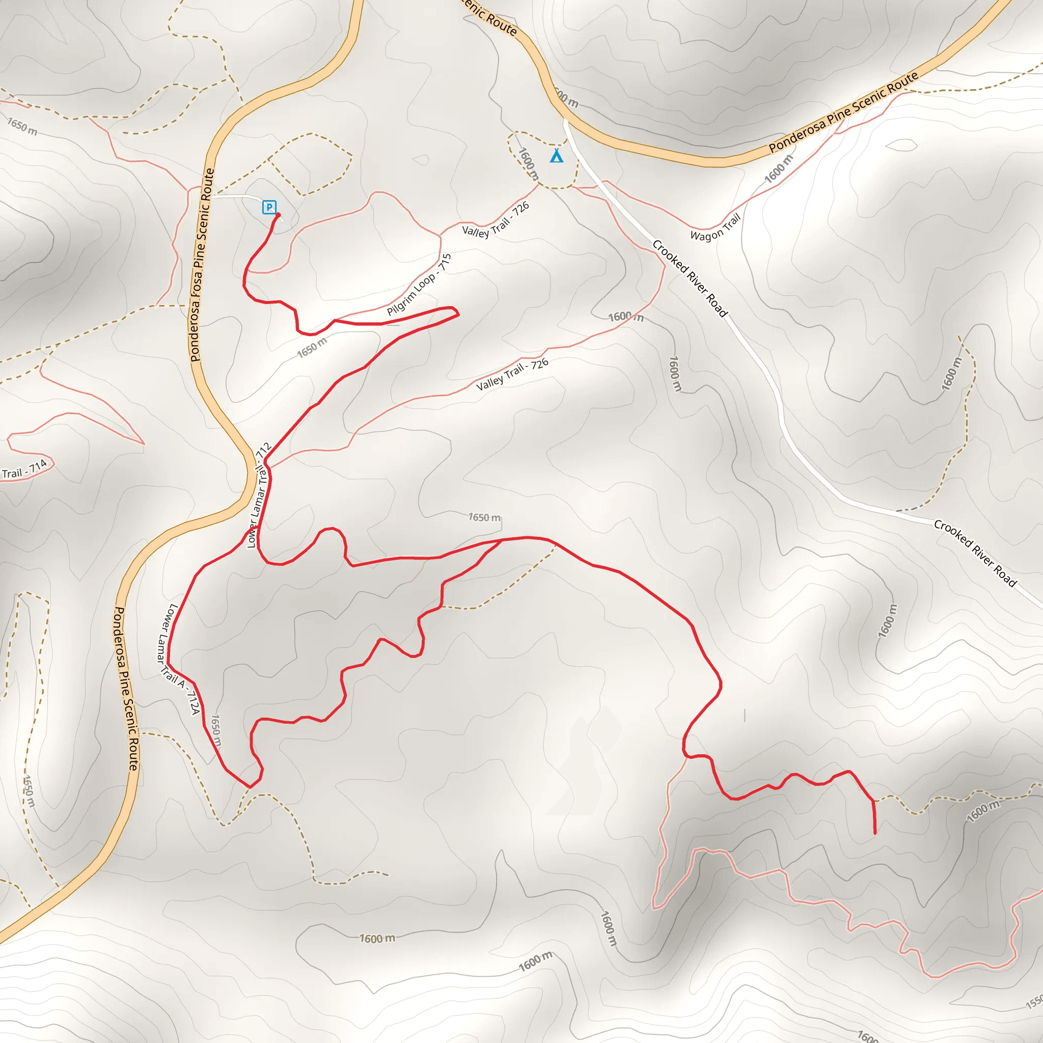 Pilgrim and Lower Lamar Trail A Loop mobile static map