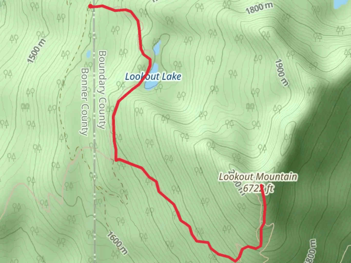 An image depicting the trail Lookout Mountain and Lookout Lake and its surrounding area.