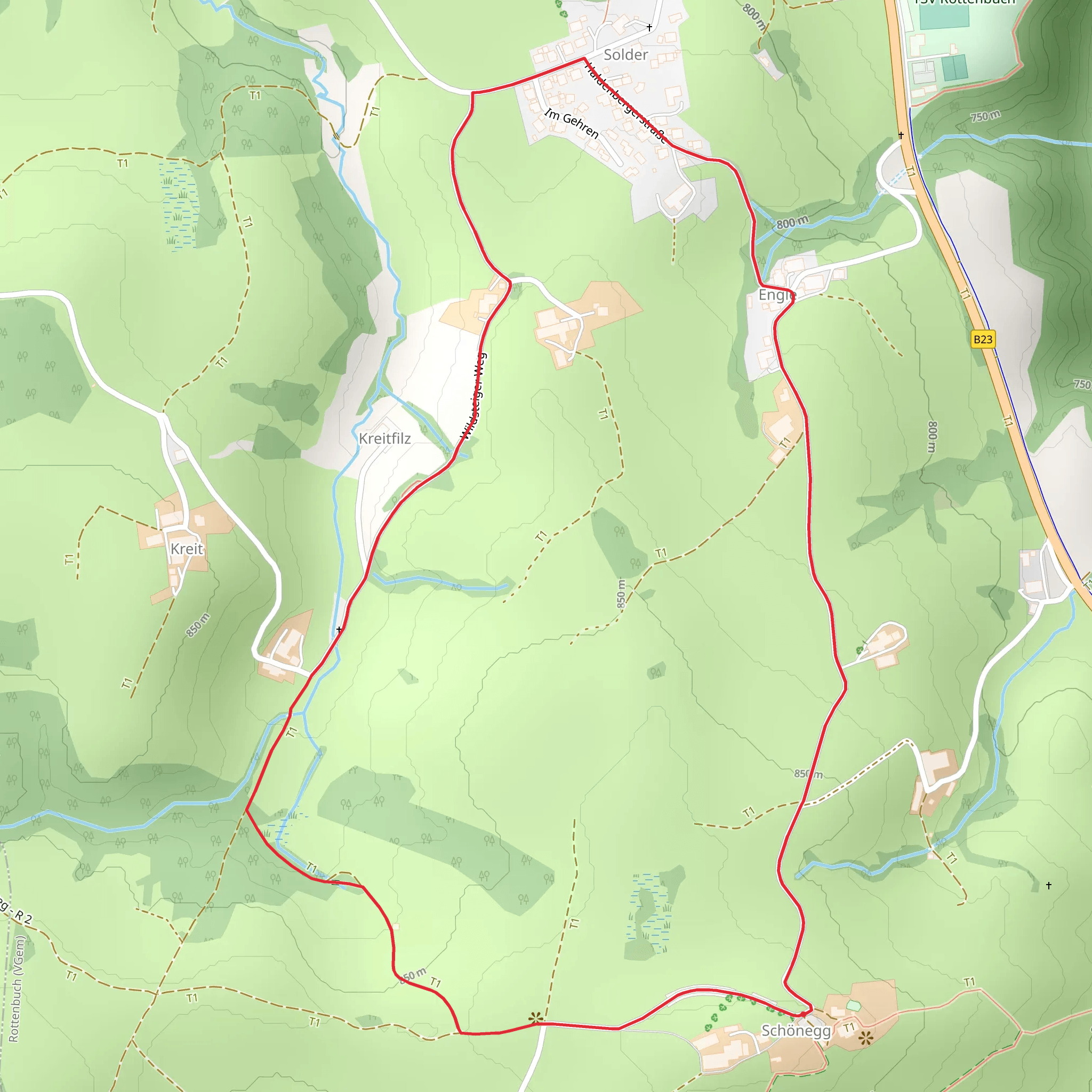 Schonegg, Engle and Kreitfilz Loop via Wildsteiger Weg mobile static map