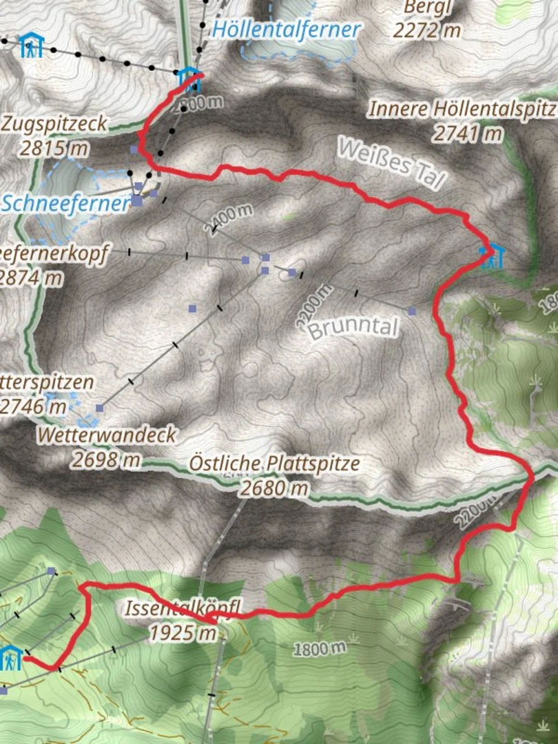 An image depicting the trail Zugspitze Hike from Ehrwalder Alm and its surrounding area.