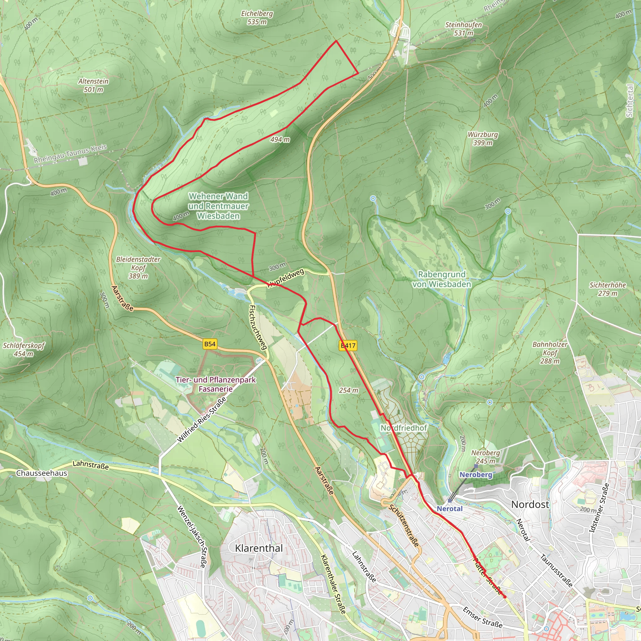 Wehener Wand und Renmauer Wiesbaden Short Loop mobile static map