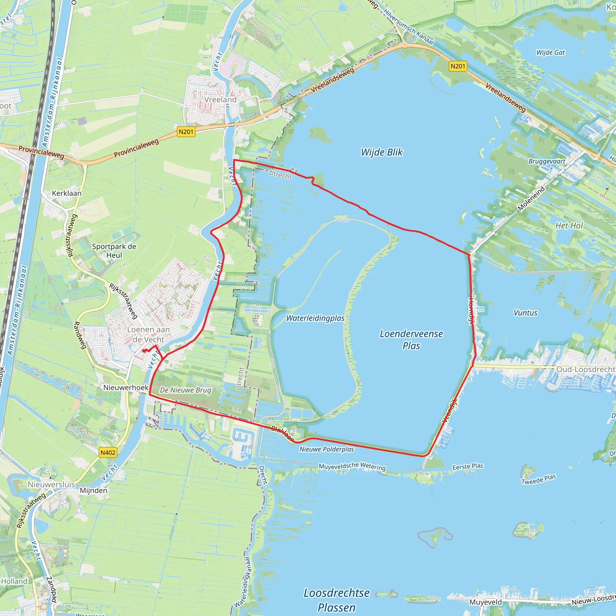 Waterleidingplas and Loenderveense Plas via Horndijk, Veendijk and Bloklaan mobile static map