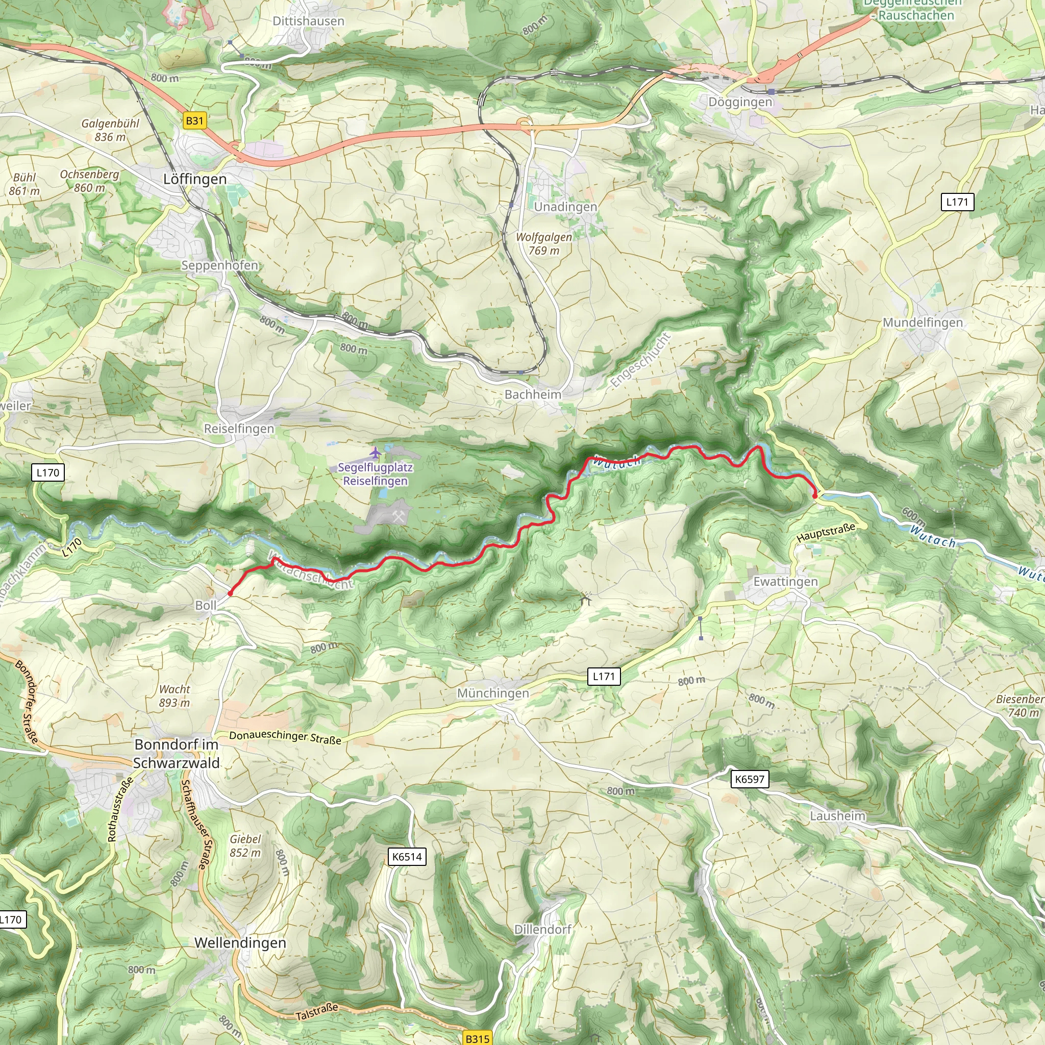 Boll to Wutachmühle Walk via Rettungssektor M mobile static map