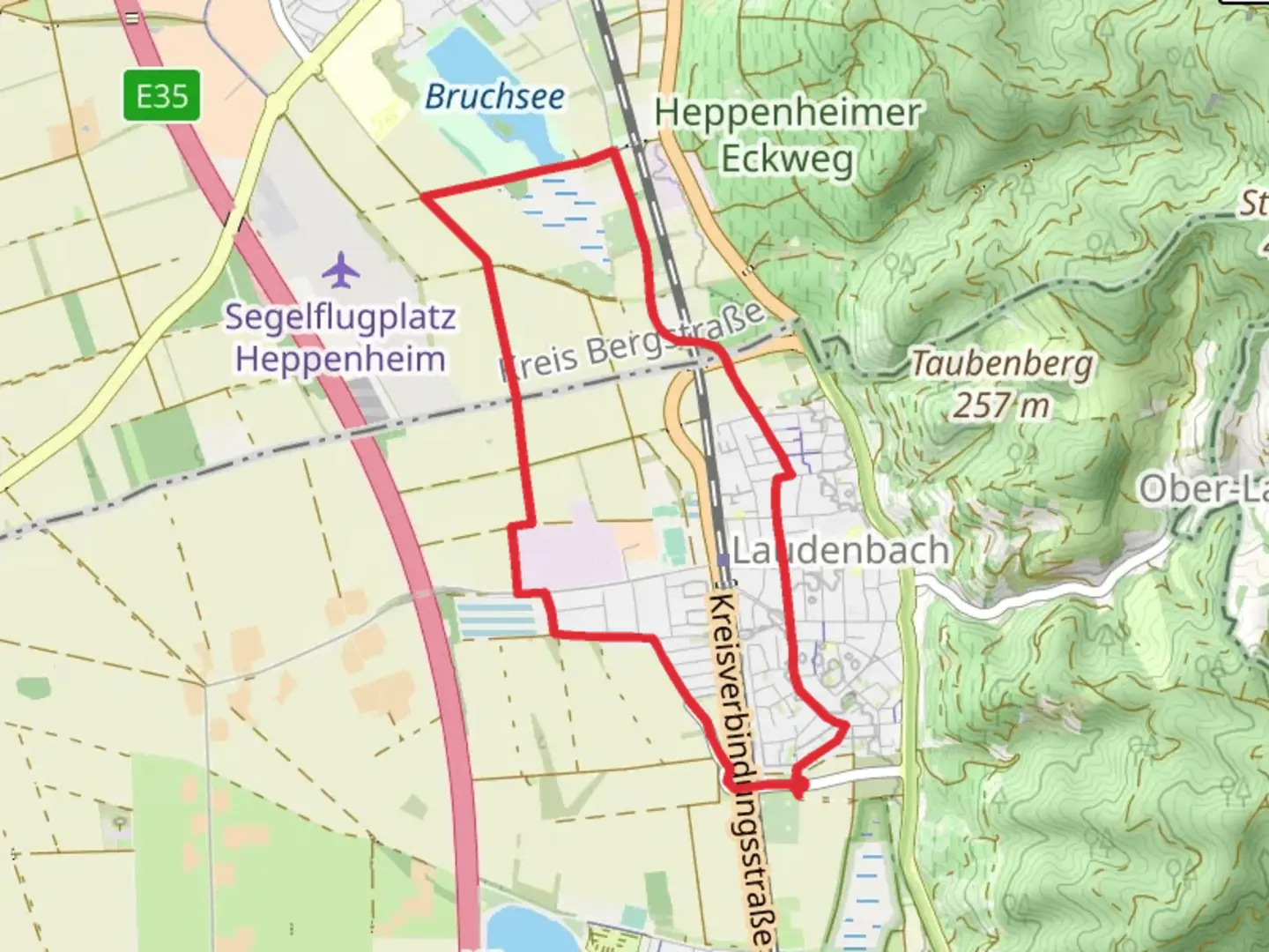 An image depicting the trail Bruchsee from Suedspange and its surrounding area.