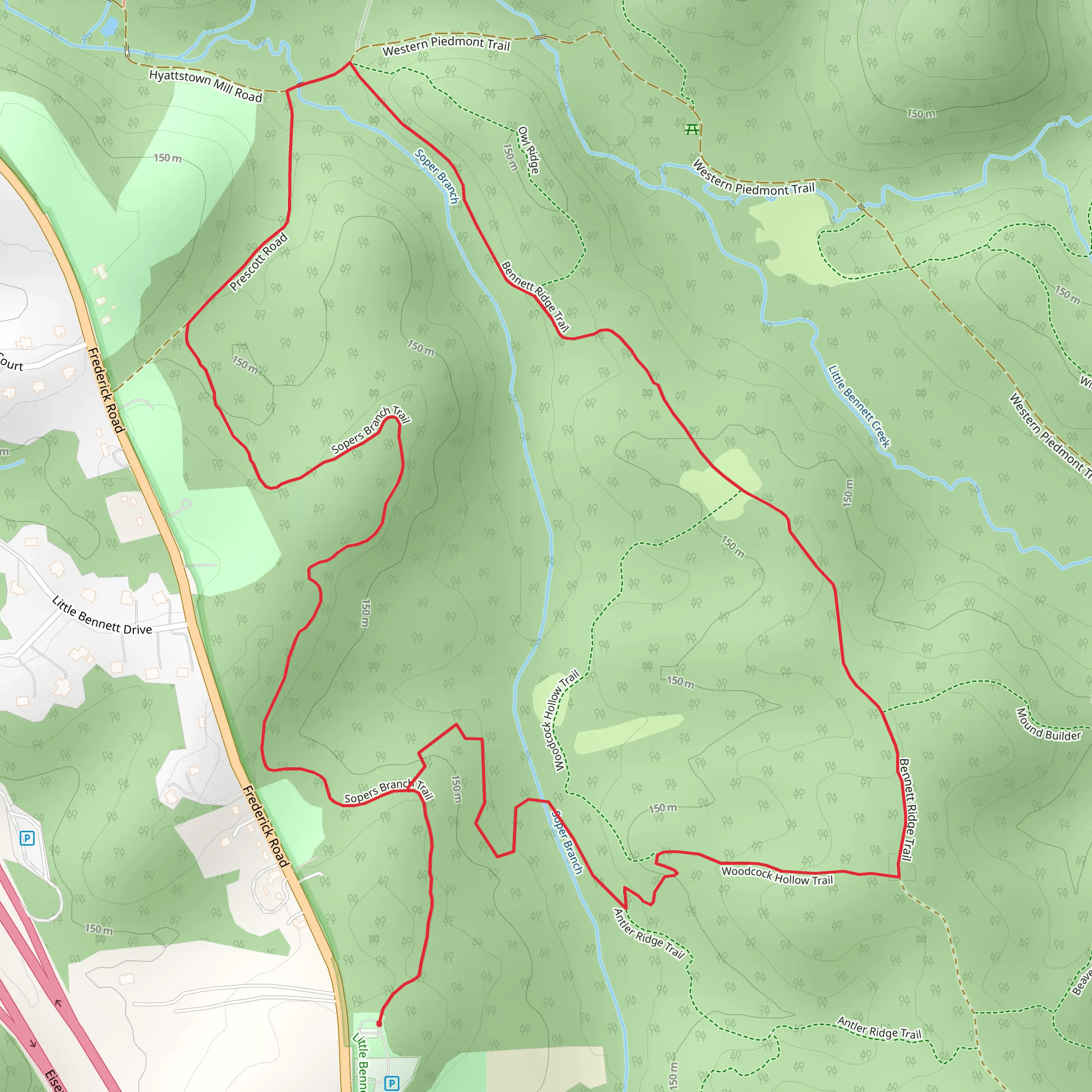 Sopers Branch Trail and Bennett Ridge Loop Trail mobile static map