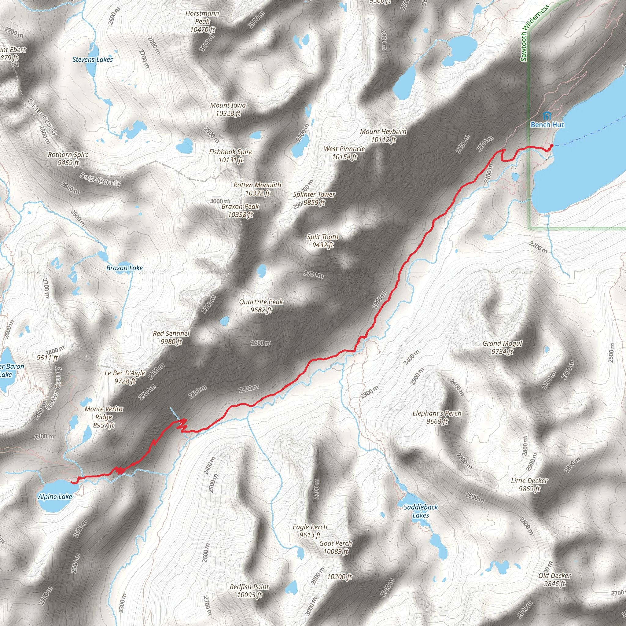Alpine Lake via Redfish Creek-Baron Creek Trail mobile static map