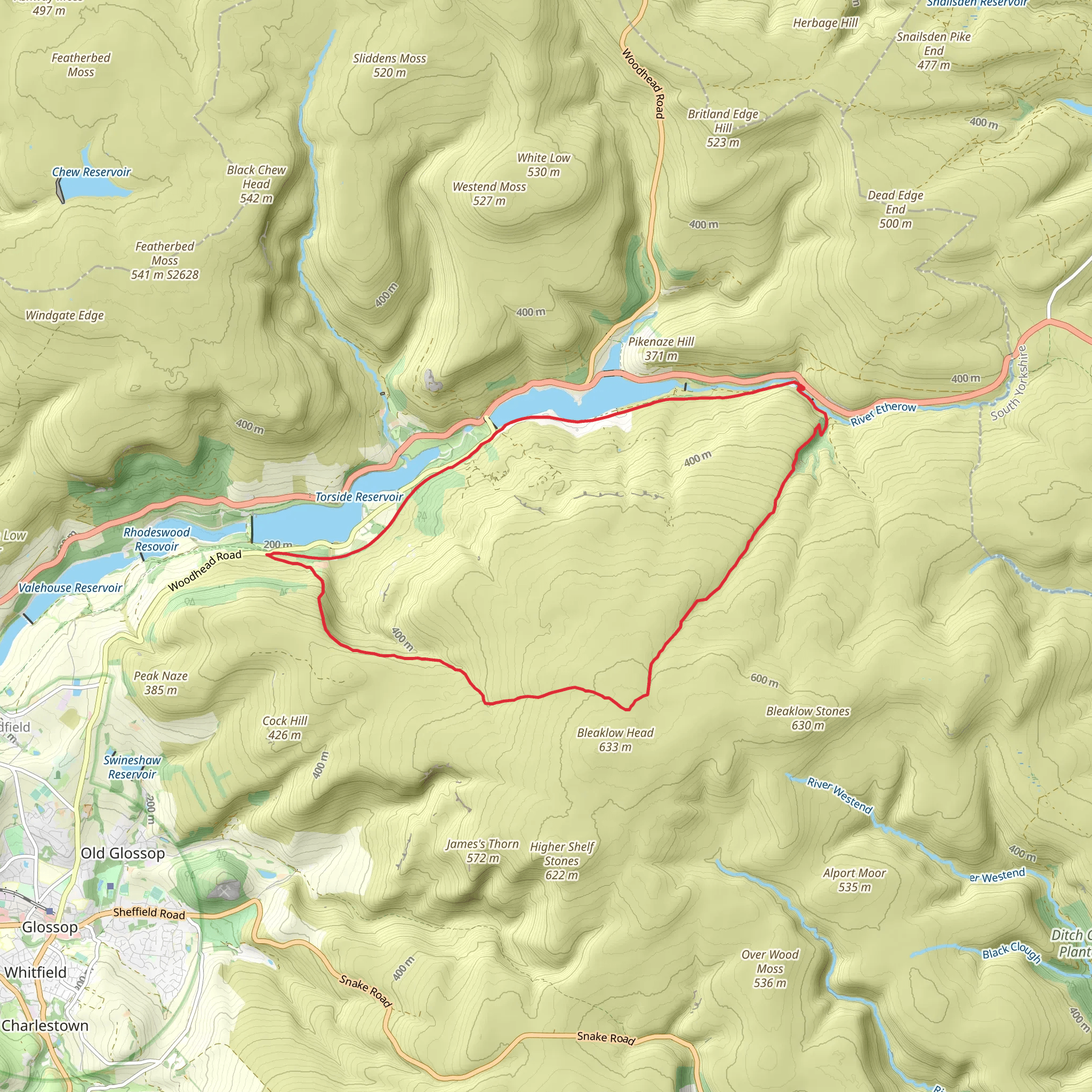 Bleaklow and The Longendale Trail from Woodhead mobile static map