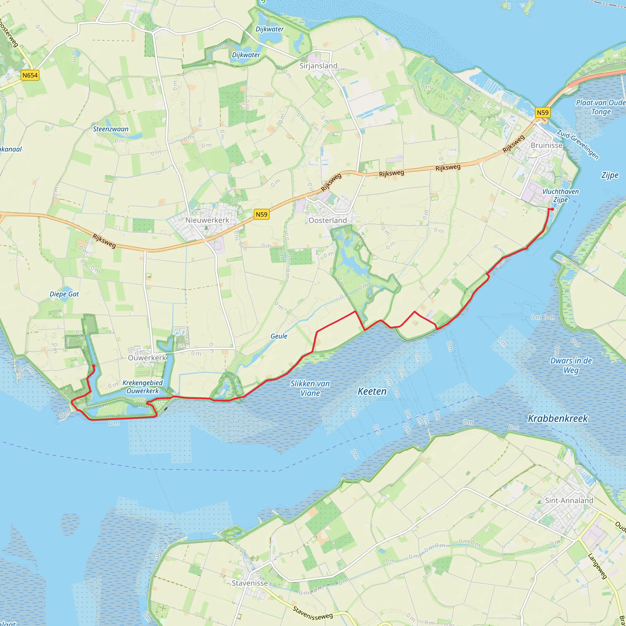Zijpe to Ouwerkerk via Beijeren Polder and Watersnood Museum mobile static map