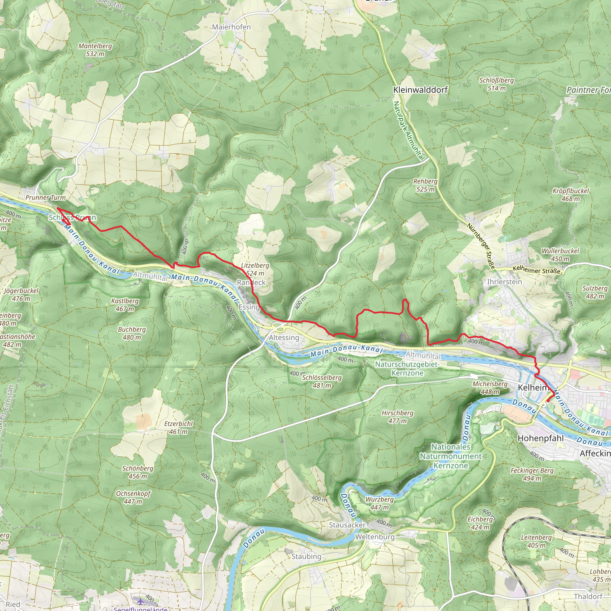 Kelheim to Nubhausen Walk via Schloss Prunn mobile static map