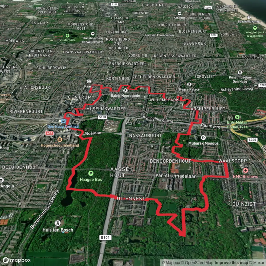 An image depicting the trail Haagse Hout, Landgoed Clingendael and Arendsdorp Loop and its surrounding area.