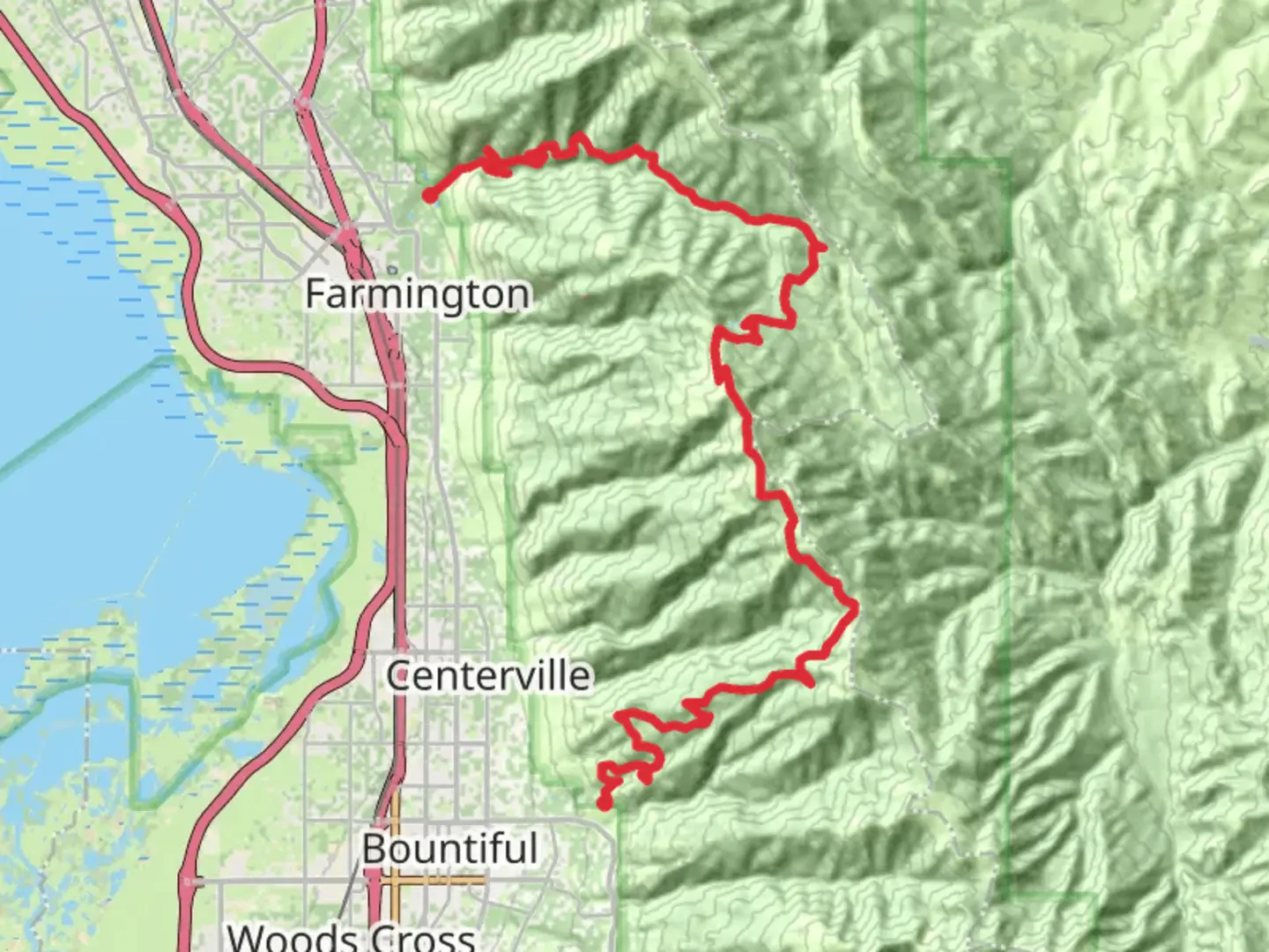 An image depicting the trail Farmington Canyon Road to Ward Canyon Road and its surrounding area.