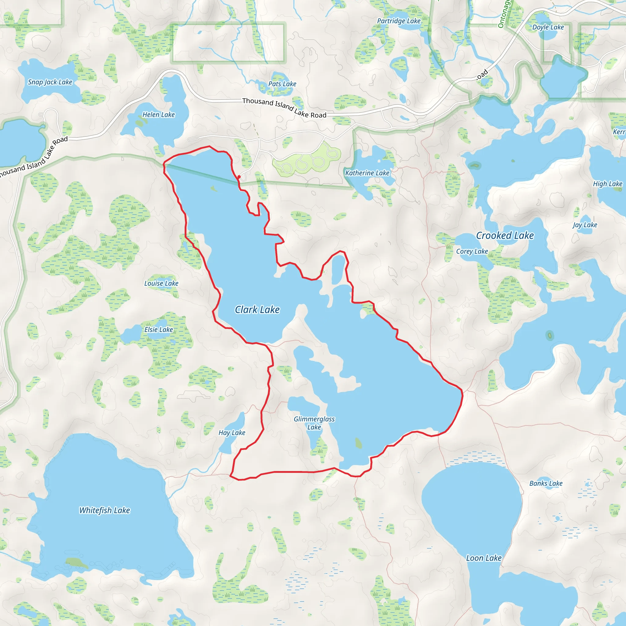 Clark Lake and Glimmerglass Lake Loop mobile static map
