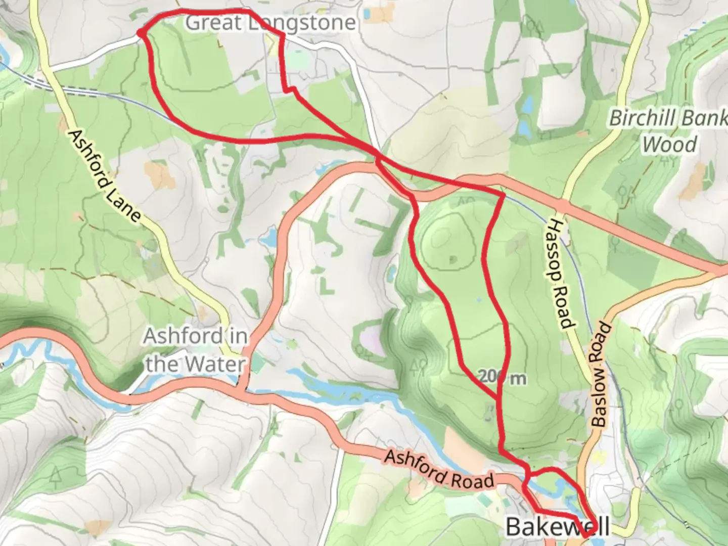 An image depicting the trail Little Longstone to Bakewell Loop and its surrounding area.