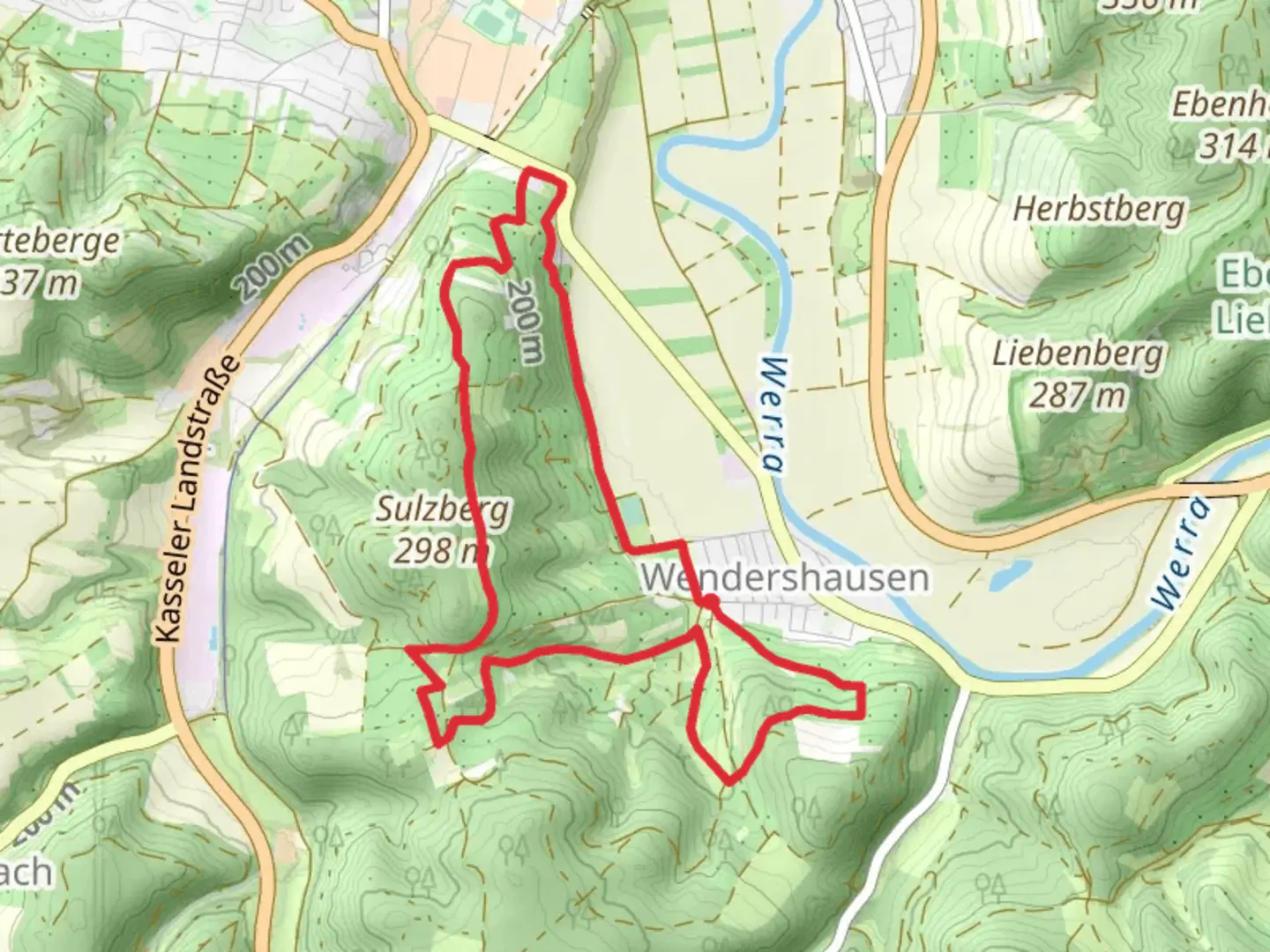 An image depicting the trail Die Vier Steine via Kirschwanderweg and its surrounding area.