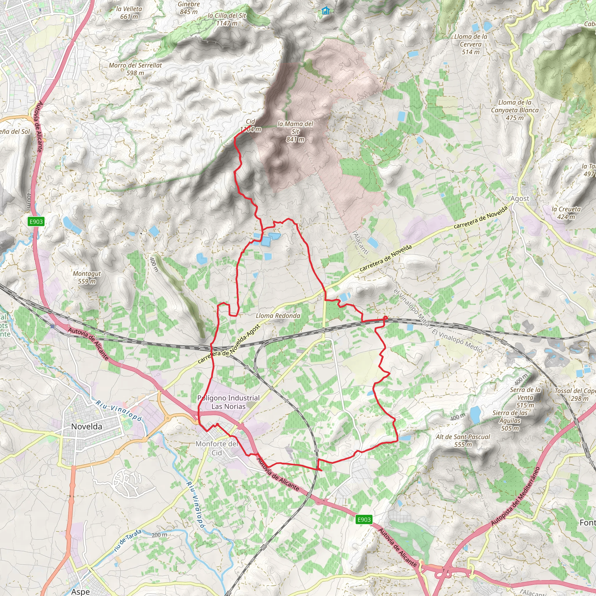 Monforte del Cid - Orito - Sierra de el Cid PR CV 342 mobile static map