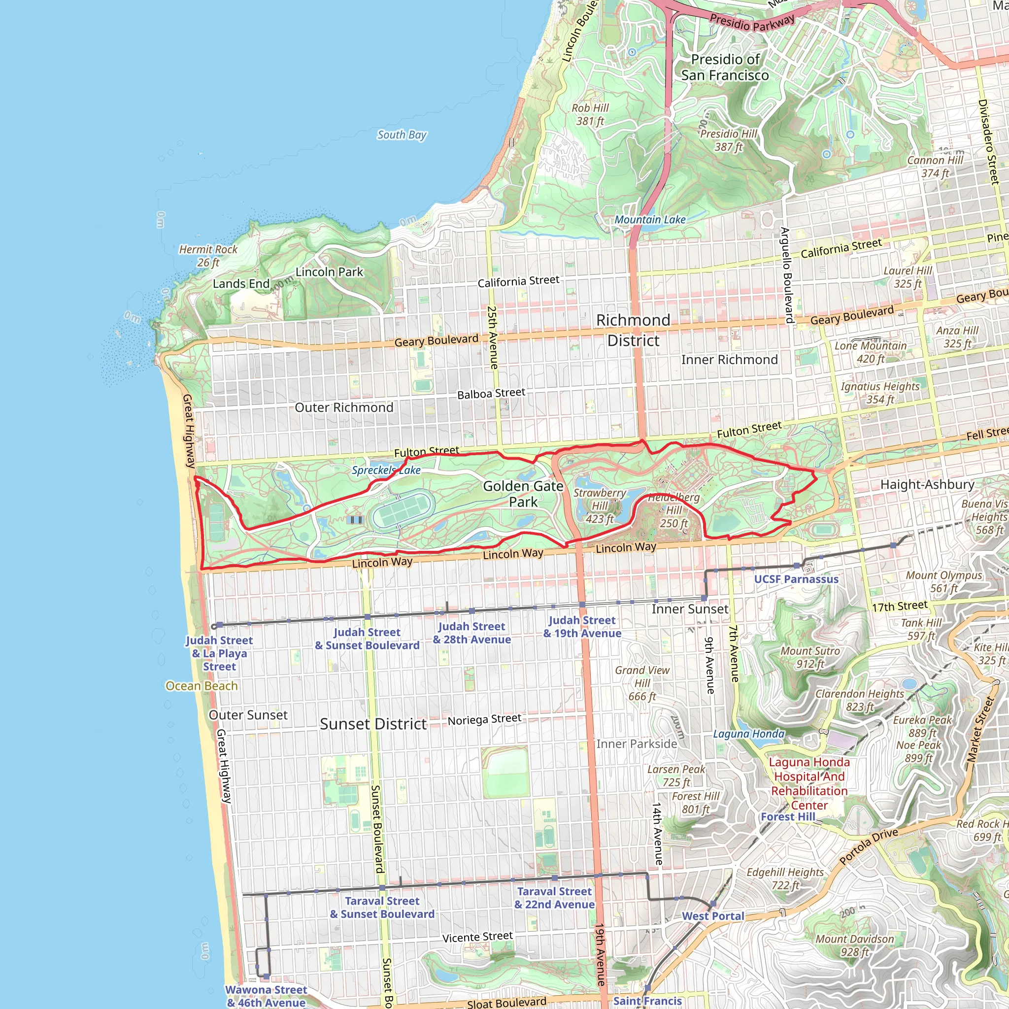 Spreckels Lake, Hippie Hill and Mallard Lake Loop mobile static map