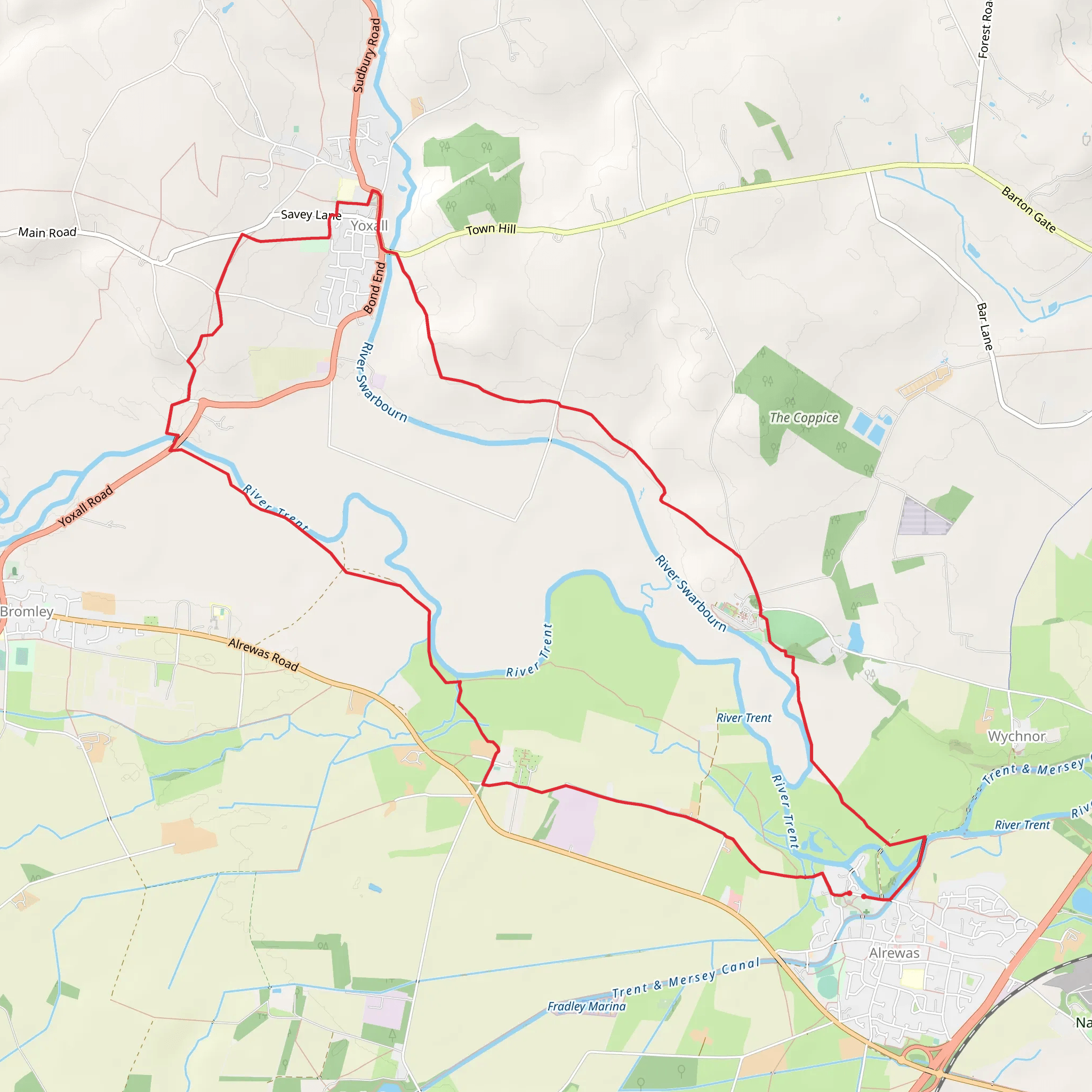 Alrewas - River Swarbourne - Yoxall and River Trent mobile static map