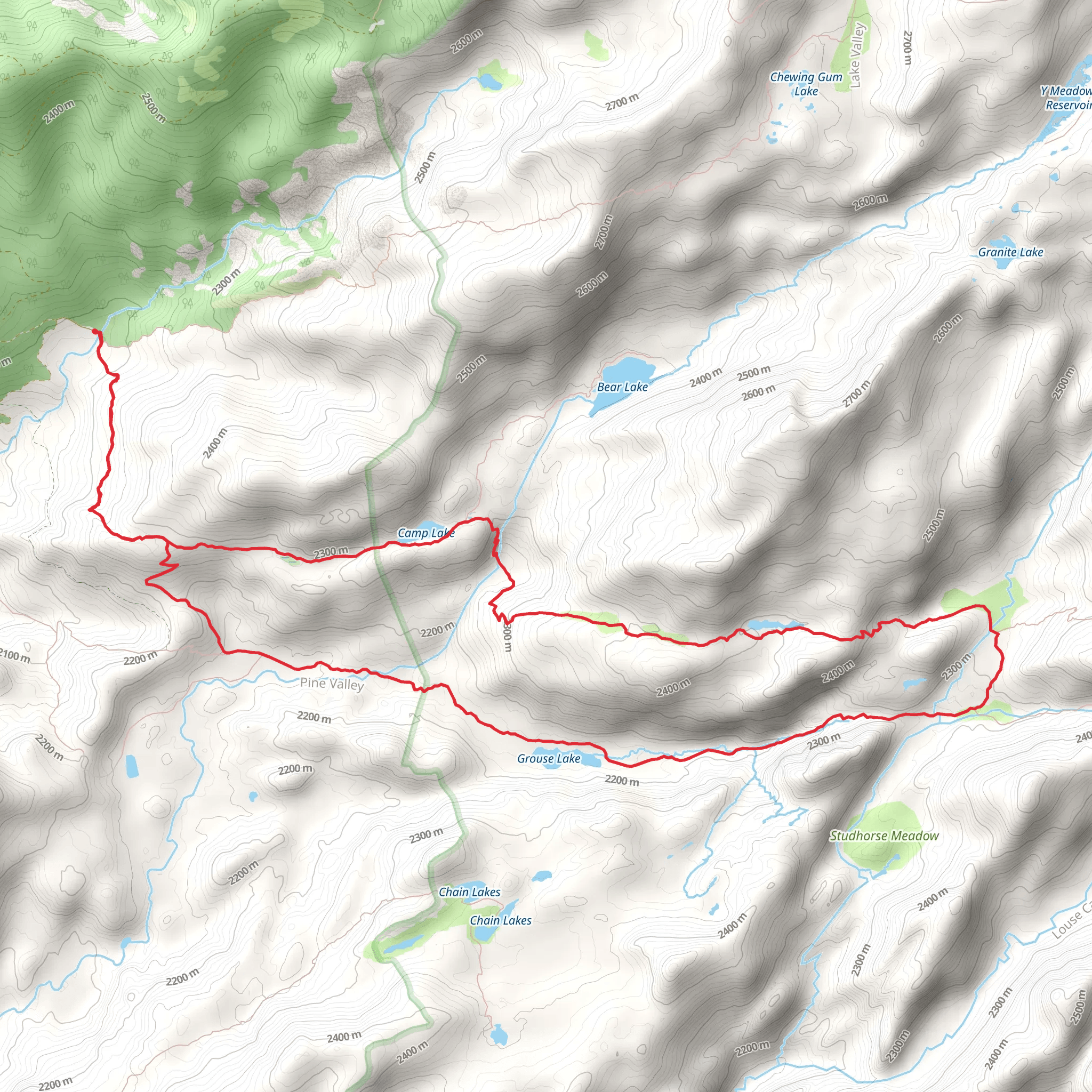 Camp Lake, Lily Lake and Grouse Lake via Bell Meadow Trail mobile static map