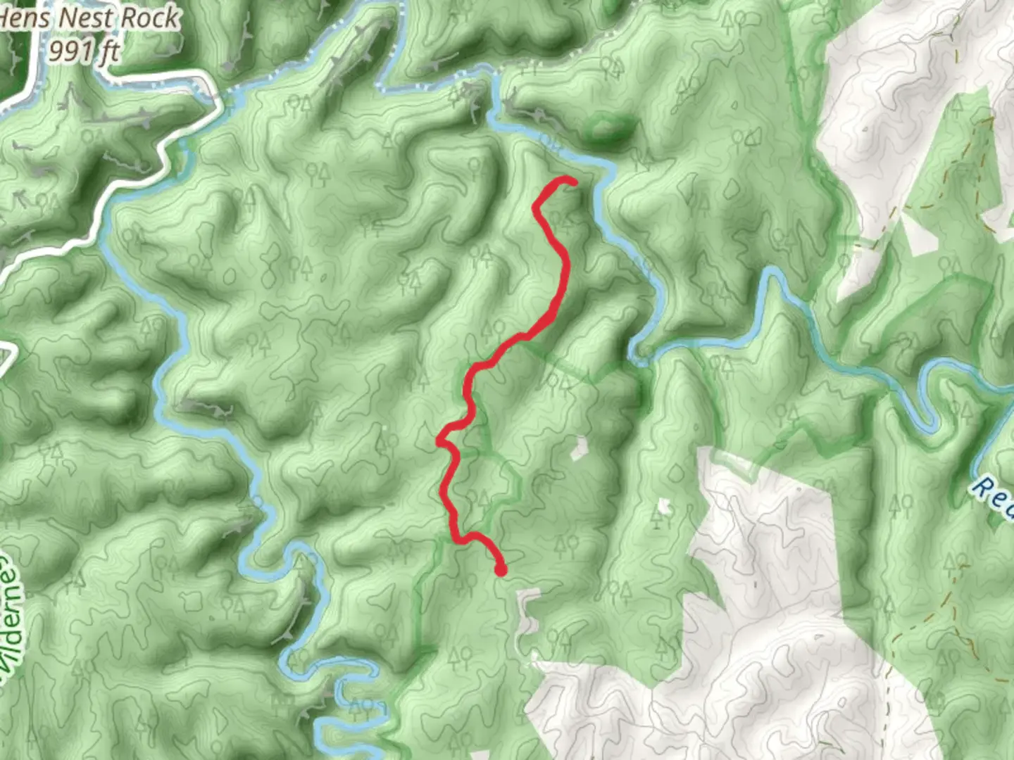 An image depicting the trail Red Byrd Arch Out and Back and its surrounding area.