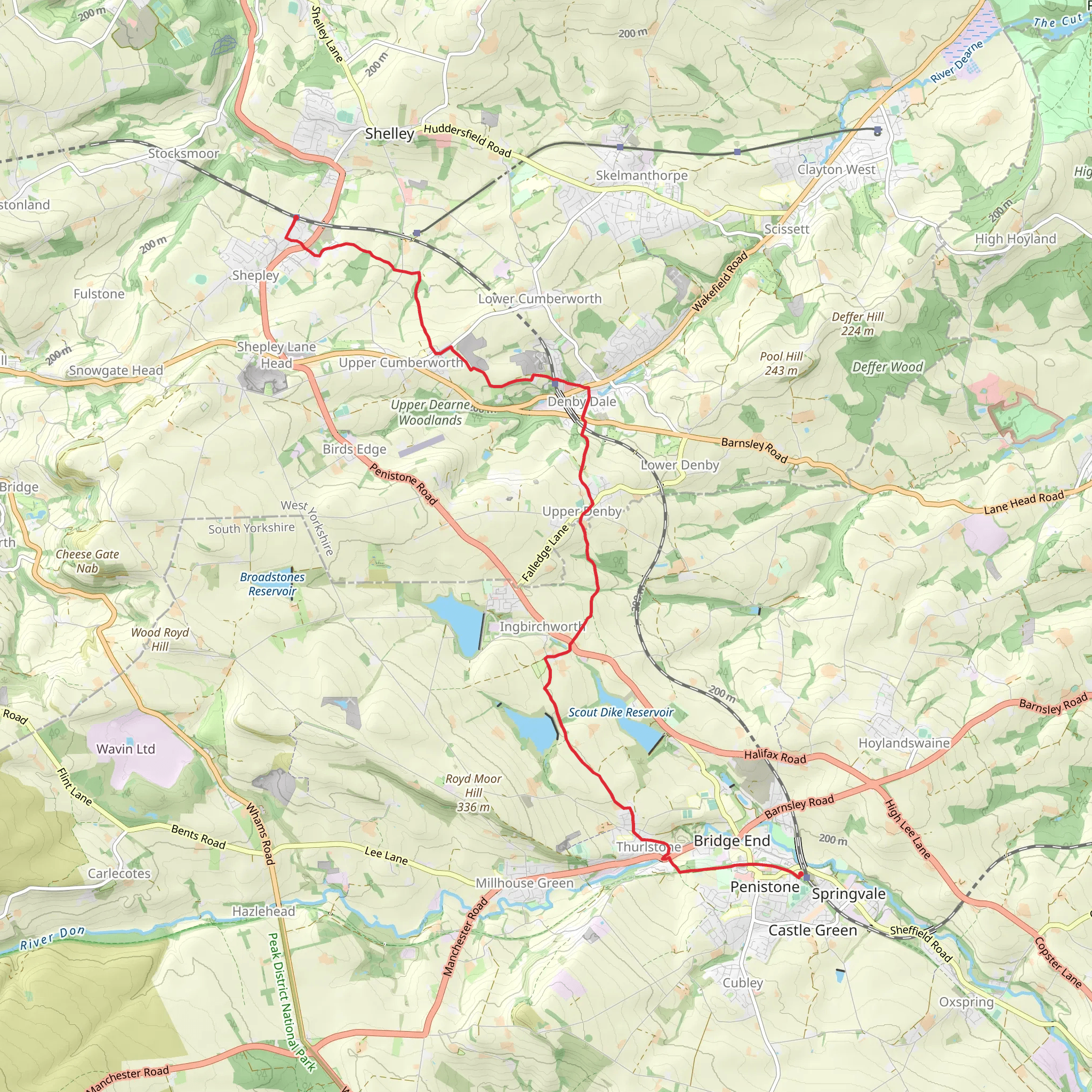 Penistone to Shepley Linear mobile static map