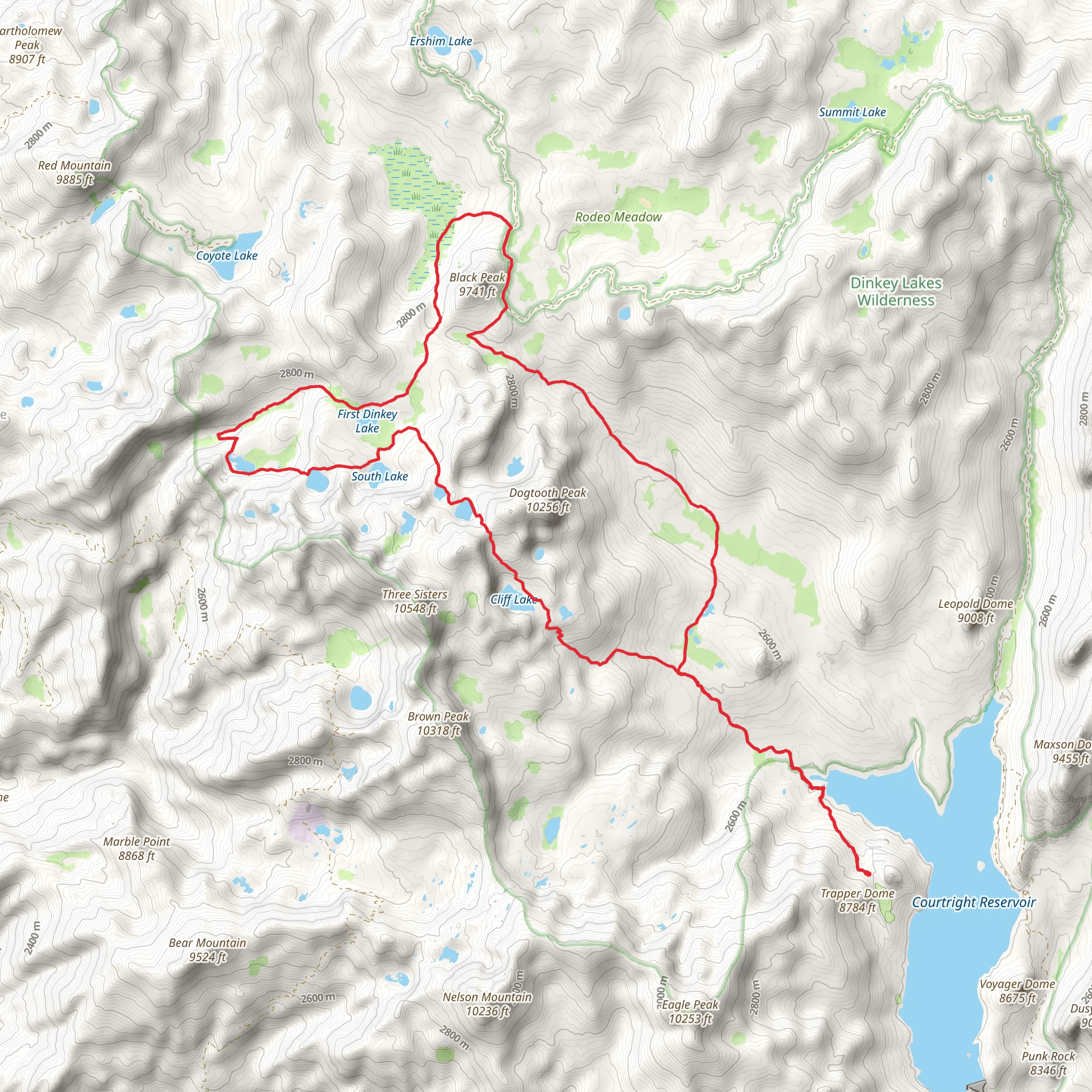 Cliff Lake and Dinkey Lakes Trail and Helms Creek Loop mobile static map