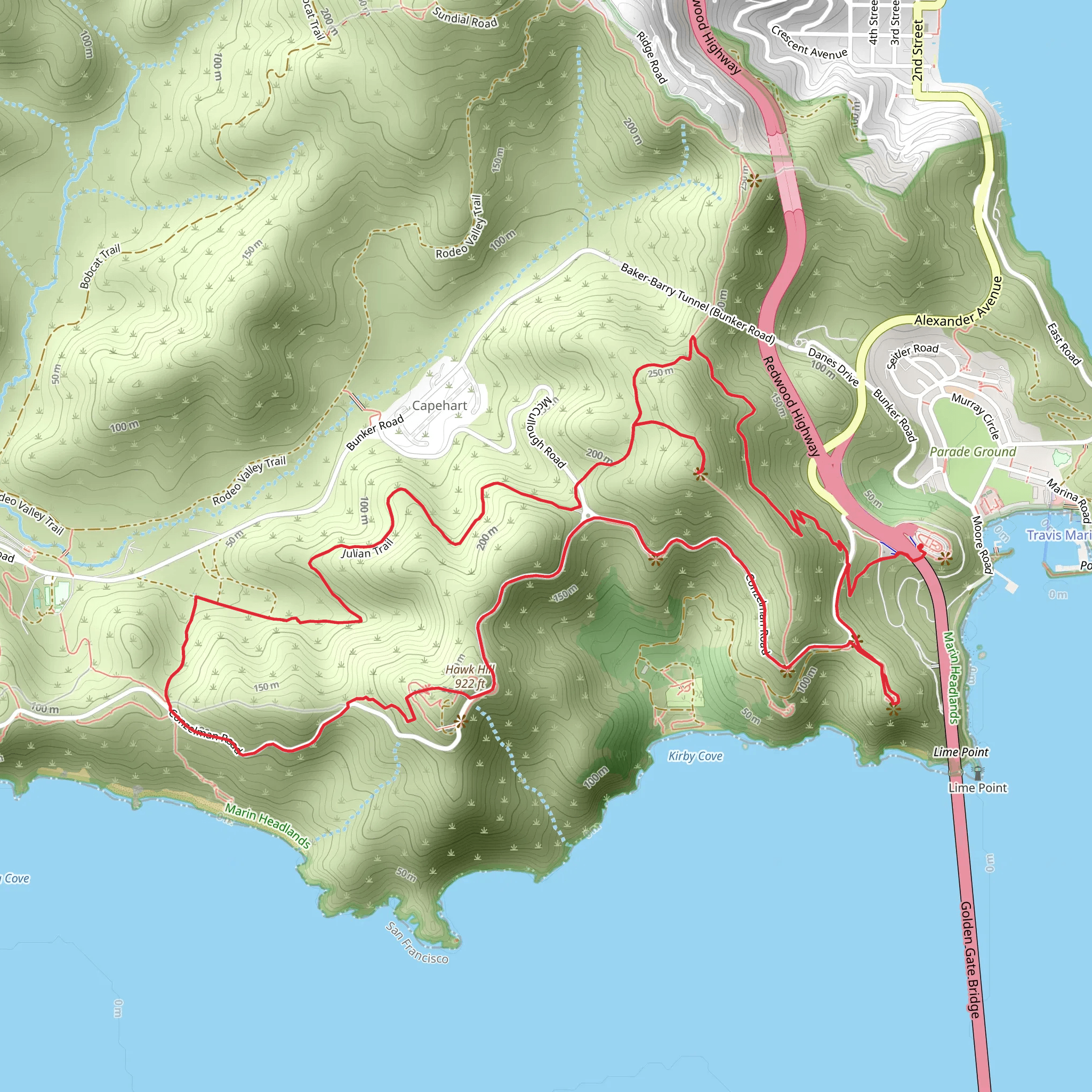 Slacker Hill, Julian and Coastal Loop Trail mobile static map