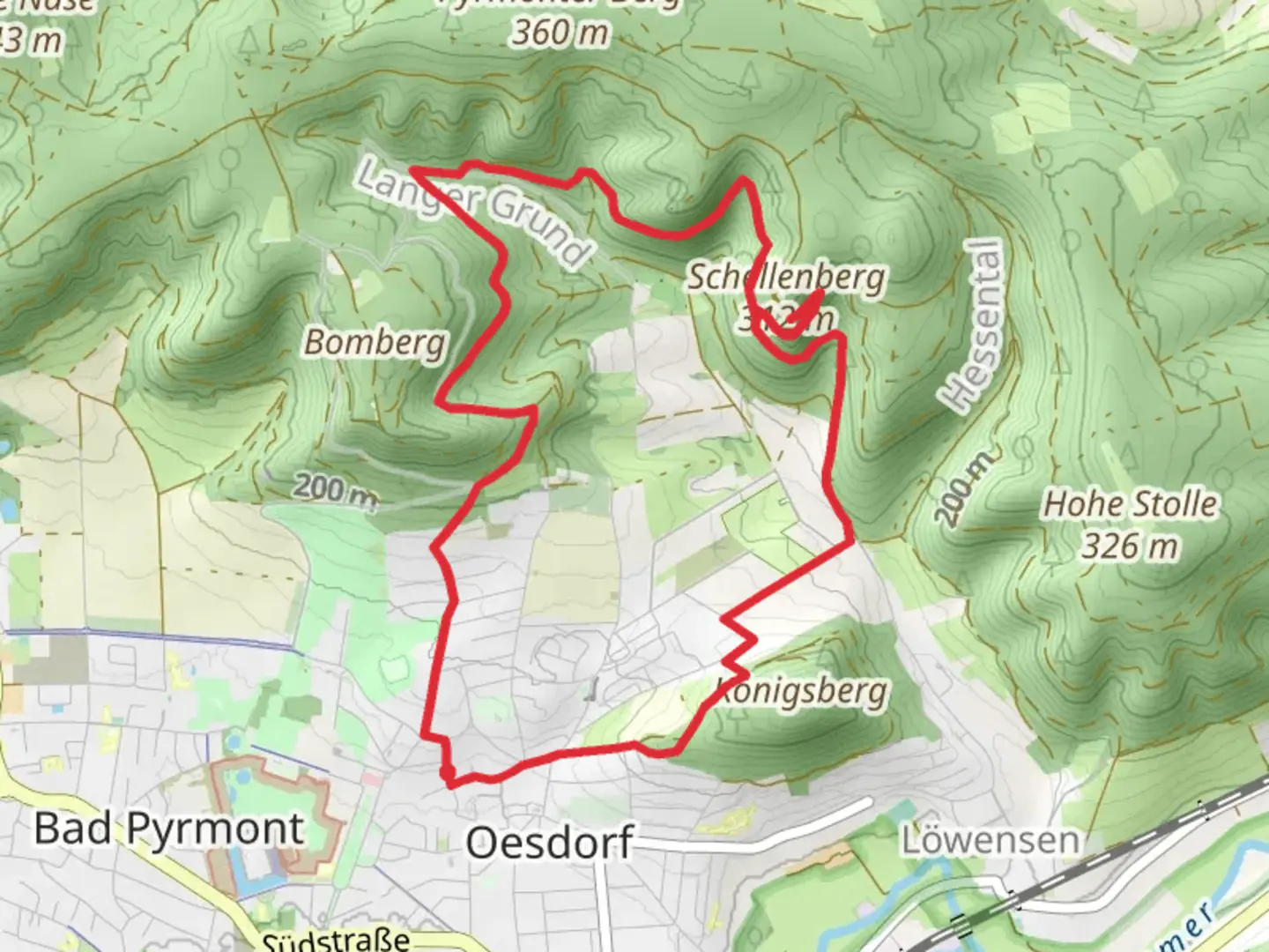An image depicting the trail Schellenturm Loop and its surrounding area.