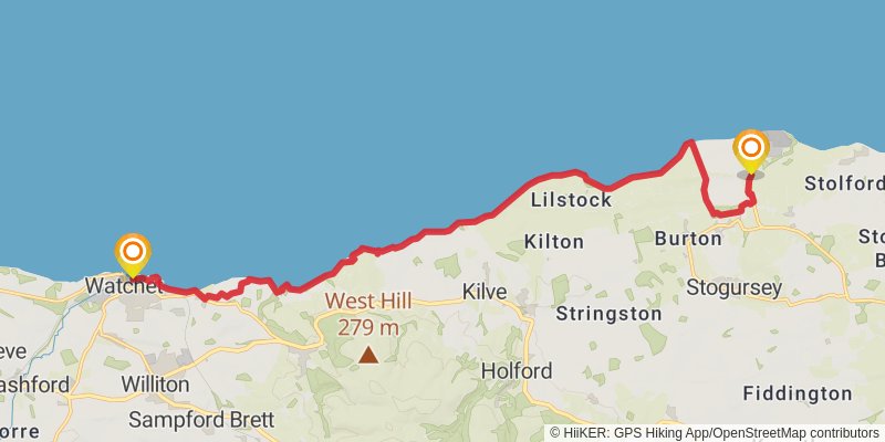 England Coast Path - Brean Down to Minehead stage 4 Map