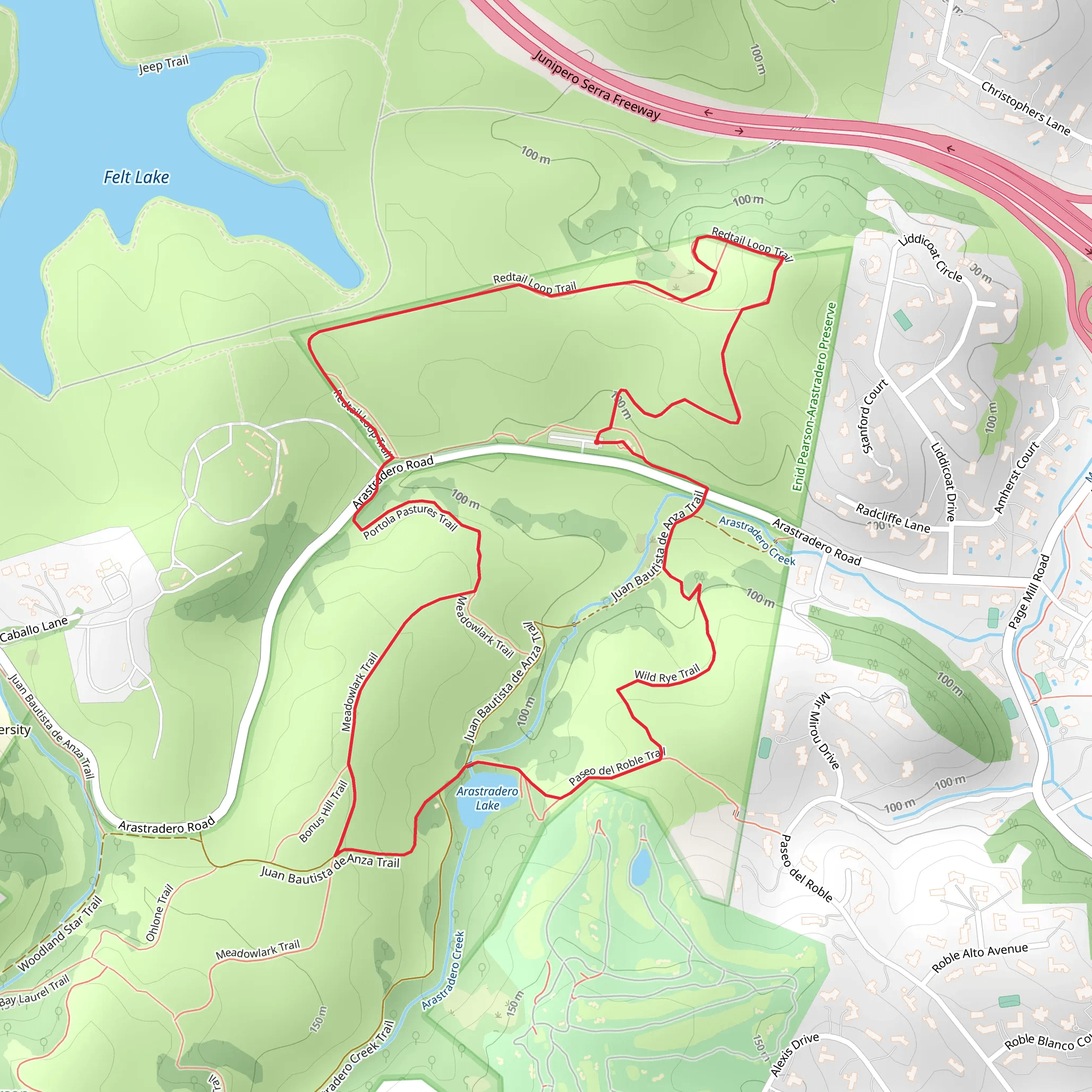 Redtail - Portola Pastures - Arastradero Lake - Wild Rye Loop Trail mobile static map