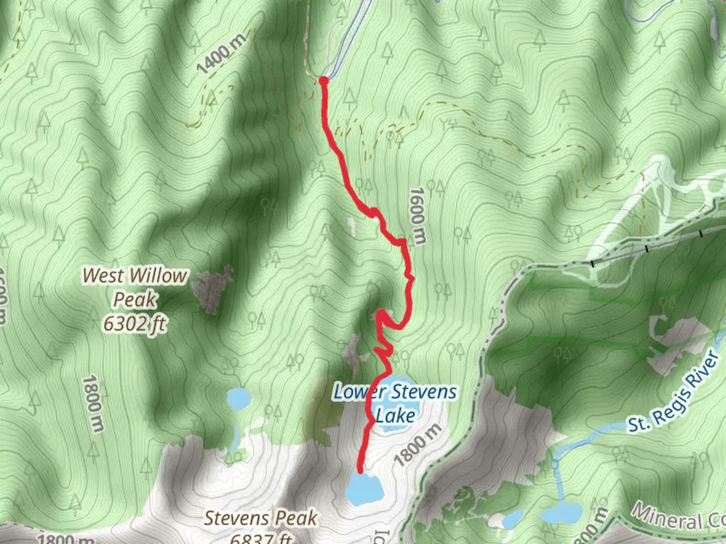 An image depicting the trail Lower and Upper Stevens Lake and its surrounding area.