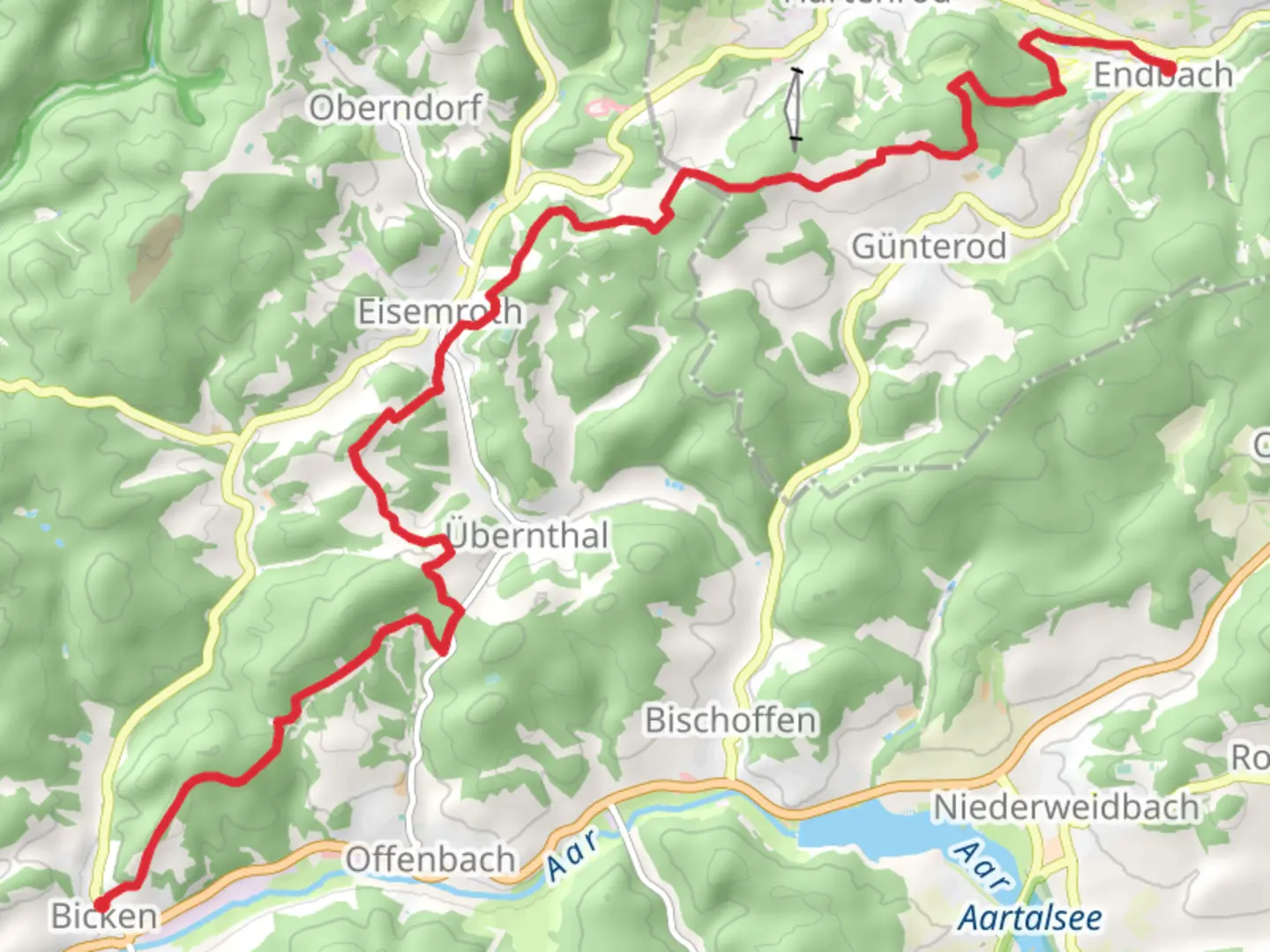 An image depicting the trail Bicken to Bad Endbach Walk and its surrounding area.
