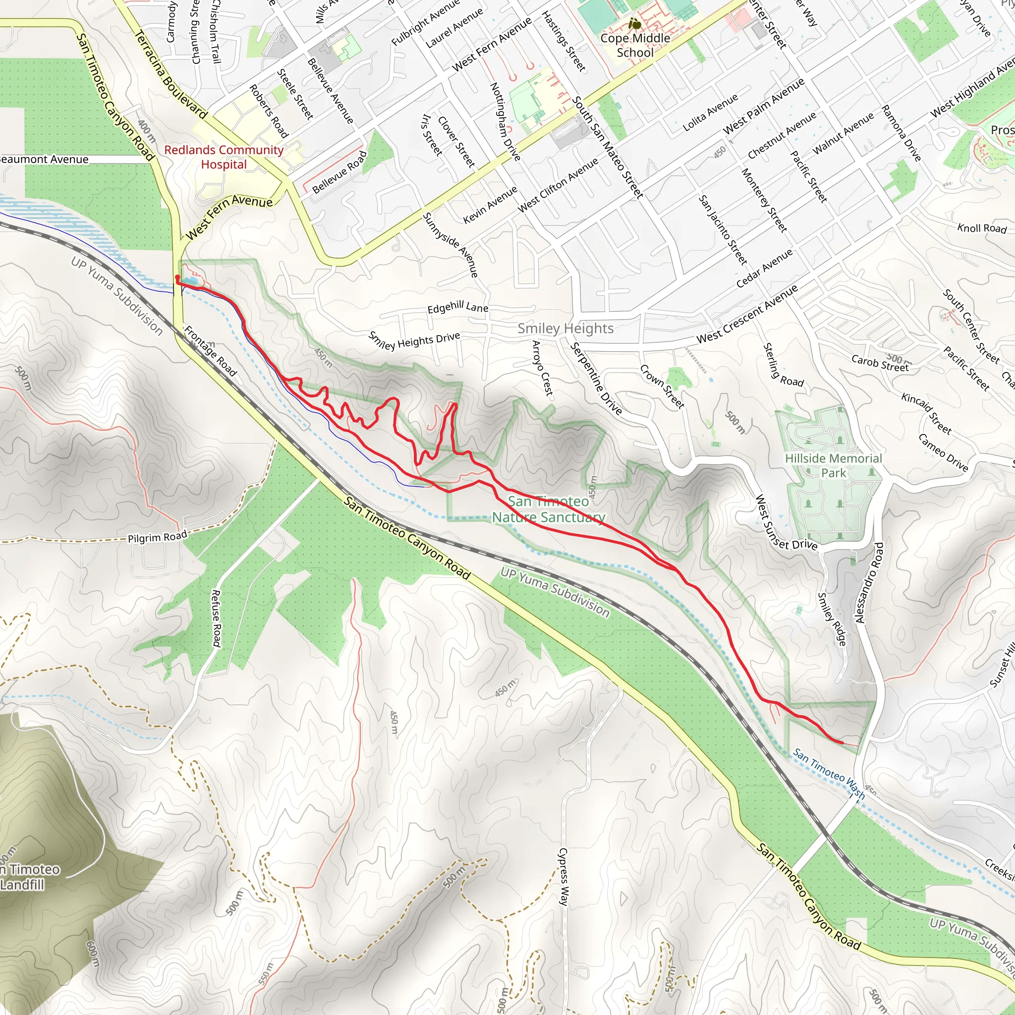 Loop along San Timoteo Wash mobile static map