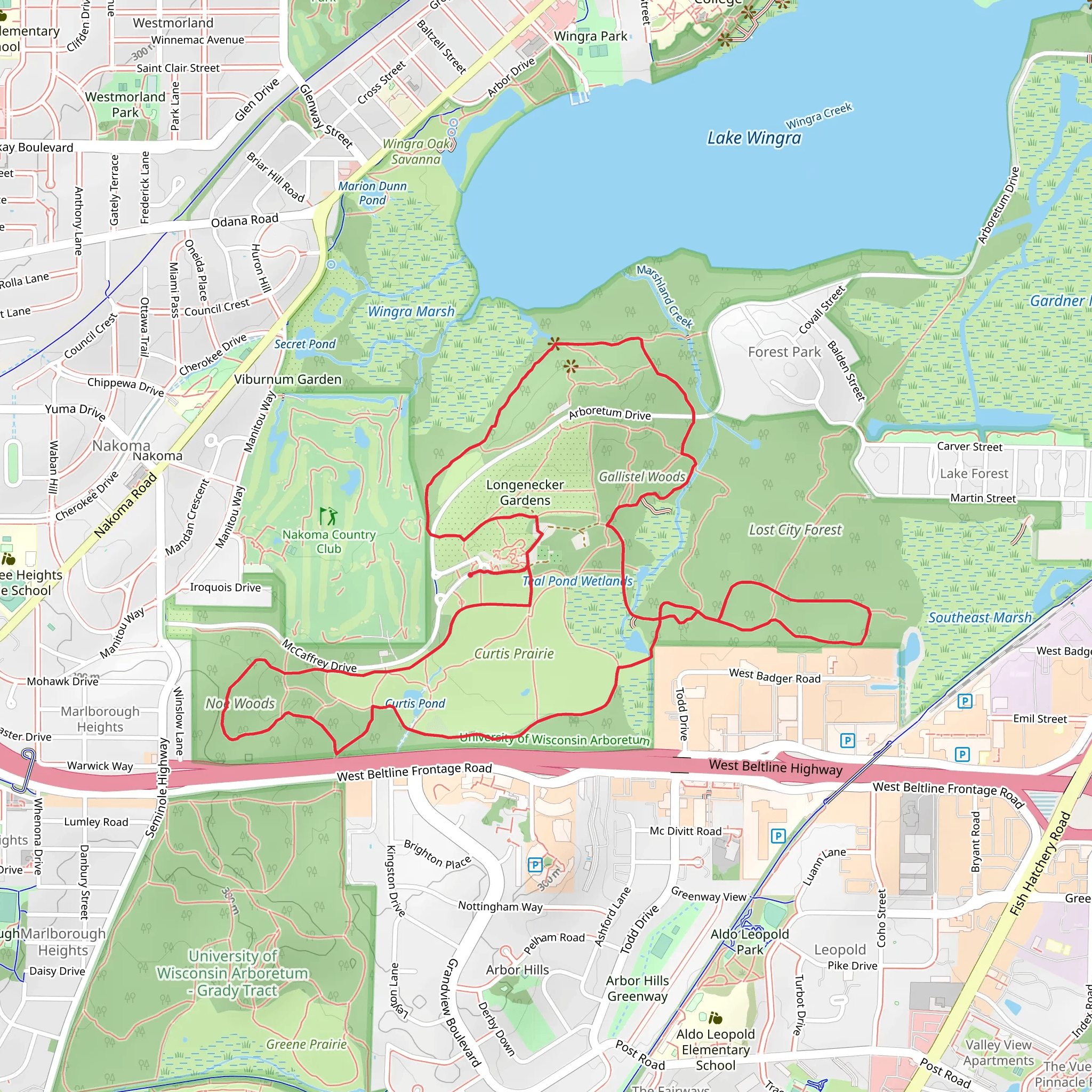 Curtis Prairie, Juniper Knoll and Wingra Woods Loop mobile static map