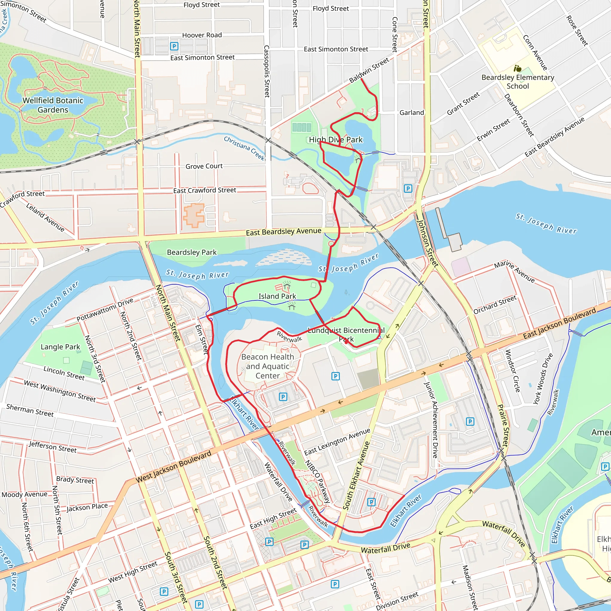 Riverwalk Culture Trail, Island Park and Pulaski Park mobile static map