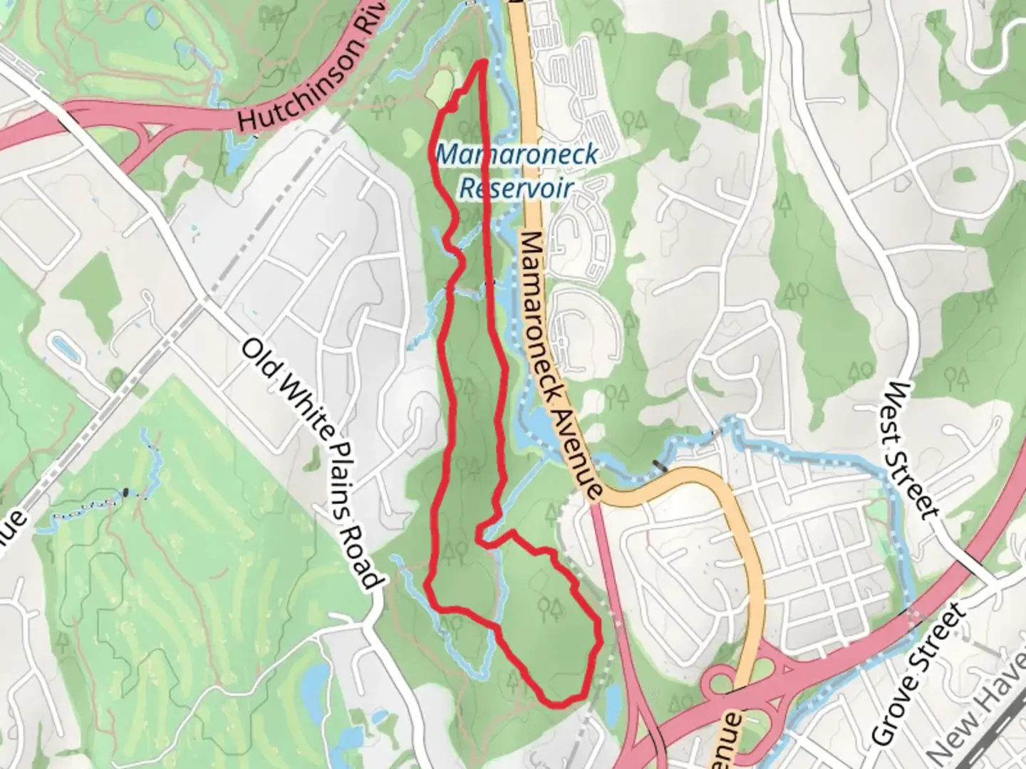 An image depicting the trail Yellow Trail Loop via Mamaroneck Reservoir and its surrounding area.