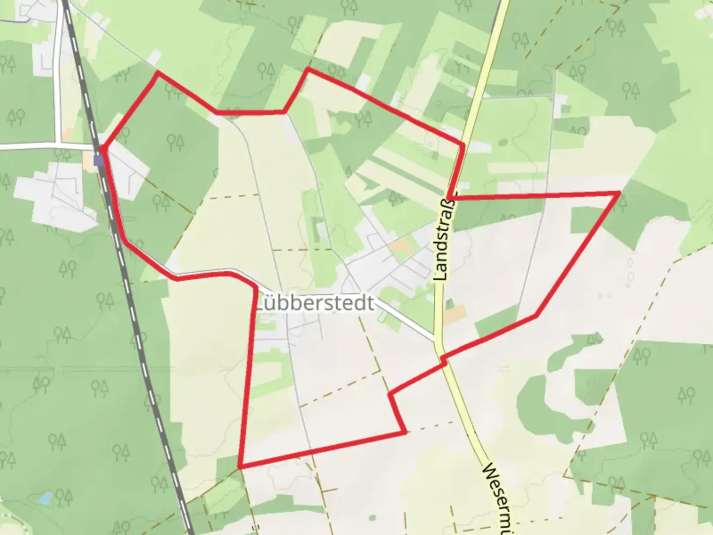 An image depicting the trail Lübberstedt Loop and its surrounding area.
