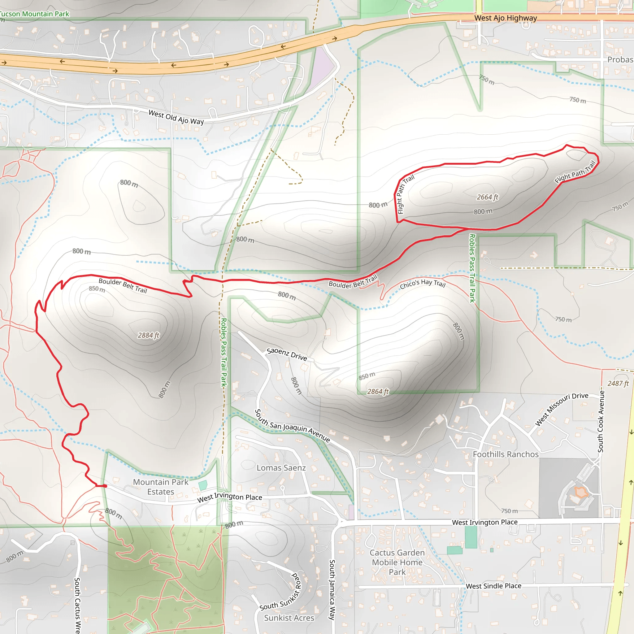 Boulder Belt Trail and Flight Path Trail mobile static map