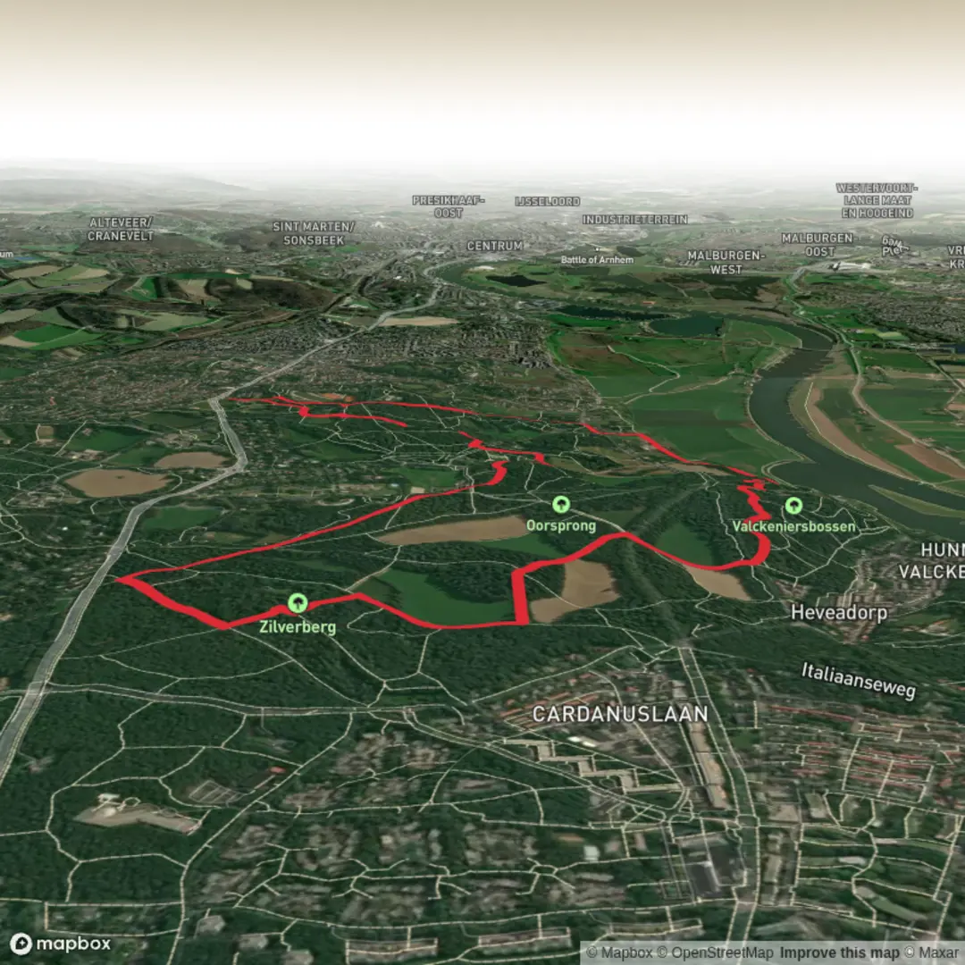 An image depicting the trail Zilverberg via Dorenweertsepad and Hoog Oorsprong Zilverberg Route and its surrounding area.