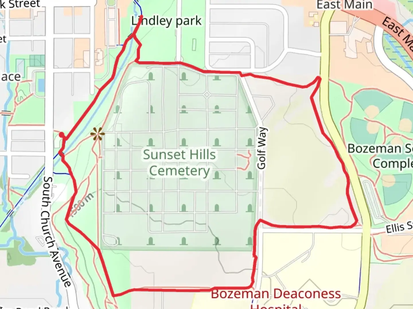 An image depicting the trail Main Trail and Gallagator Linear Trail Loop and its surrounding area.