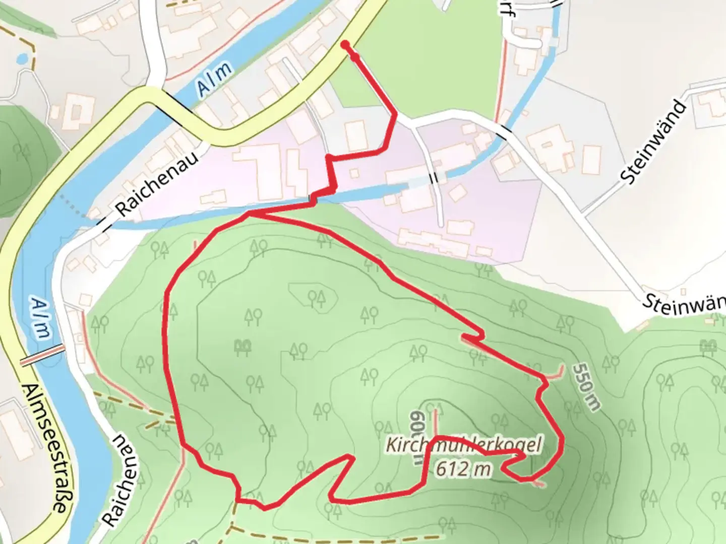 An image depicting the trail Kirchmühlkogel Loop and its surrounding area.