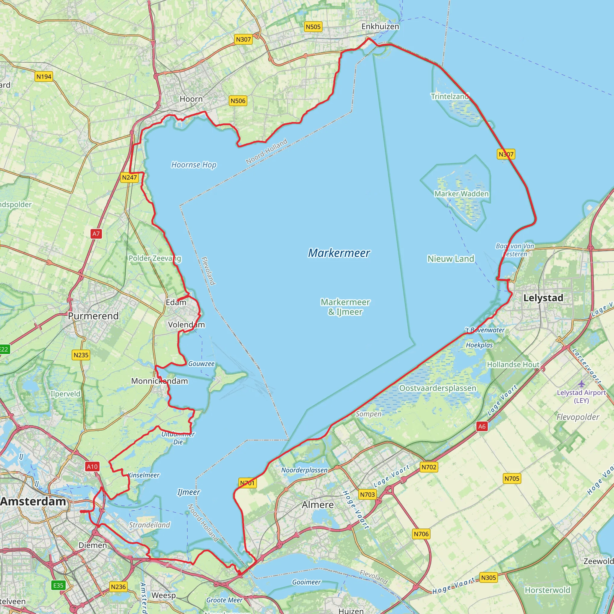 Waterlandse Zeedijk, Maarkerwaarddijk, Oostvaardersdijk and Nesciobrug Loop mobile static map
