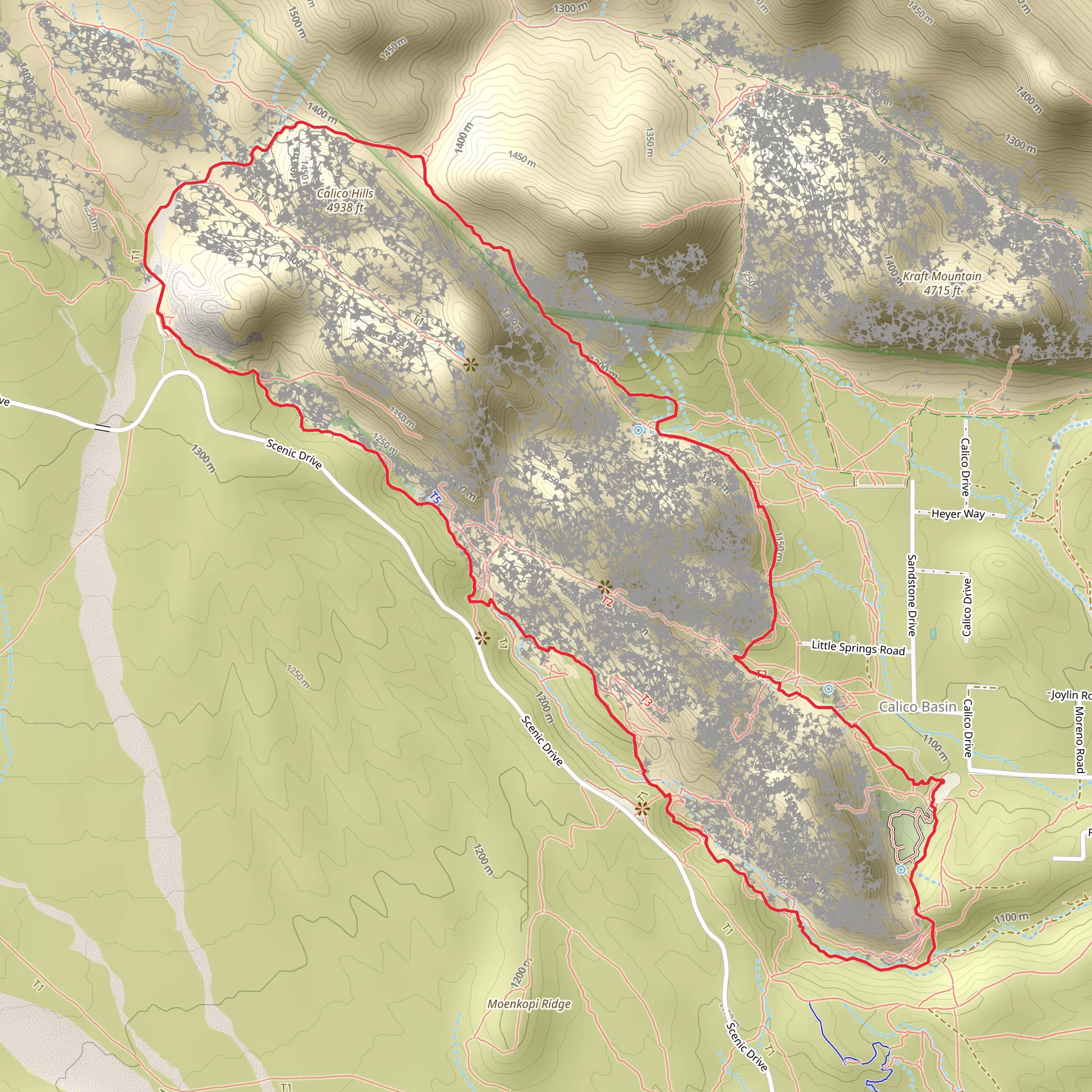 Ash Spring, Calico Tanks and Calico Hills Loop Trail mobile static map