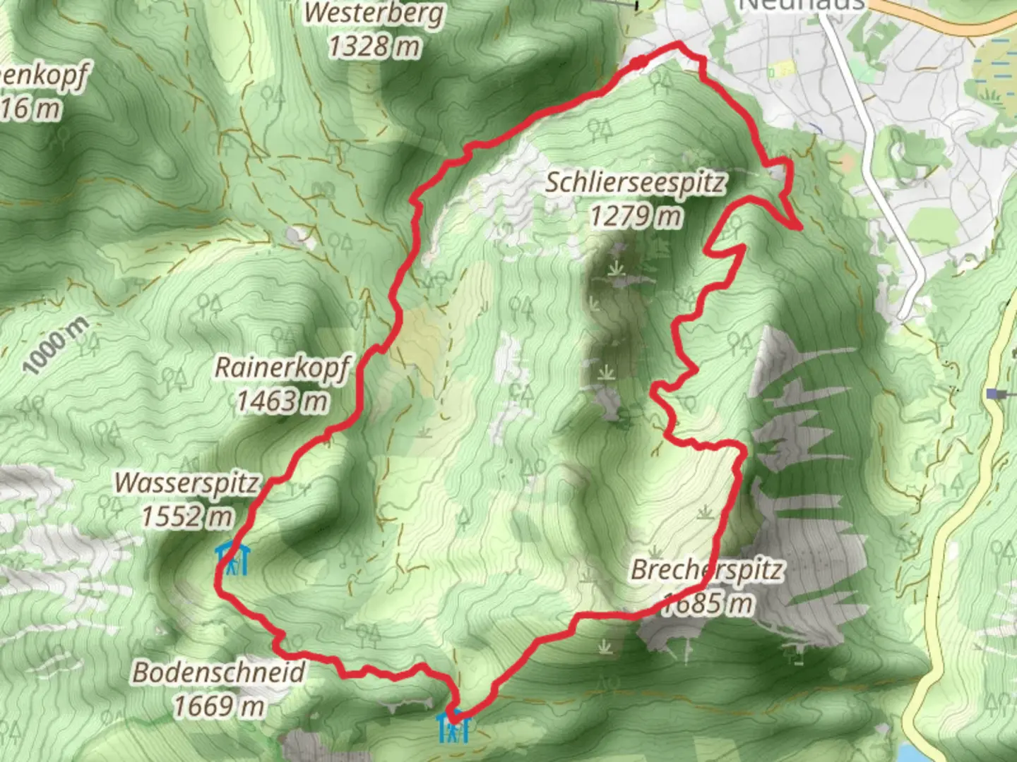 An image depicting the trail Atanas Skatov and Brecherspitz Loop and its surrounding area.