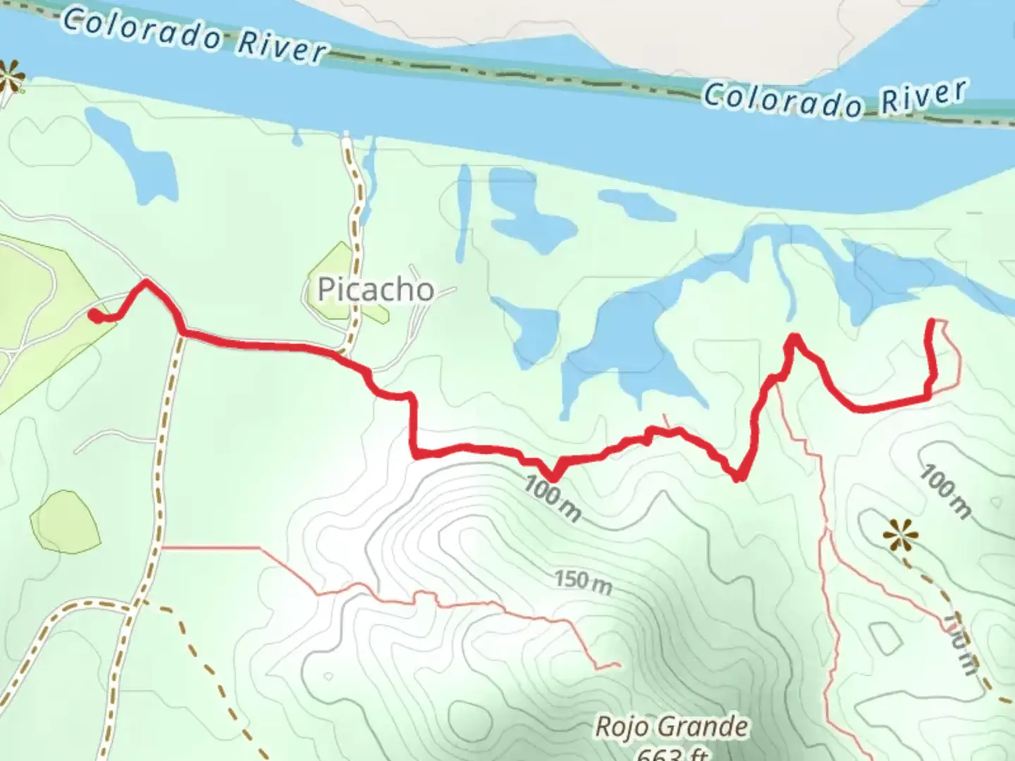 An image depicting the trail Picacho Stamp Mill Trail and its surrounding area.