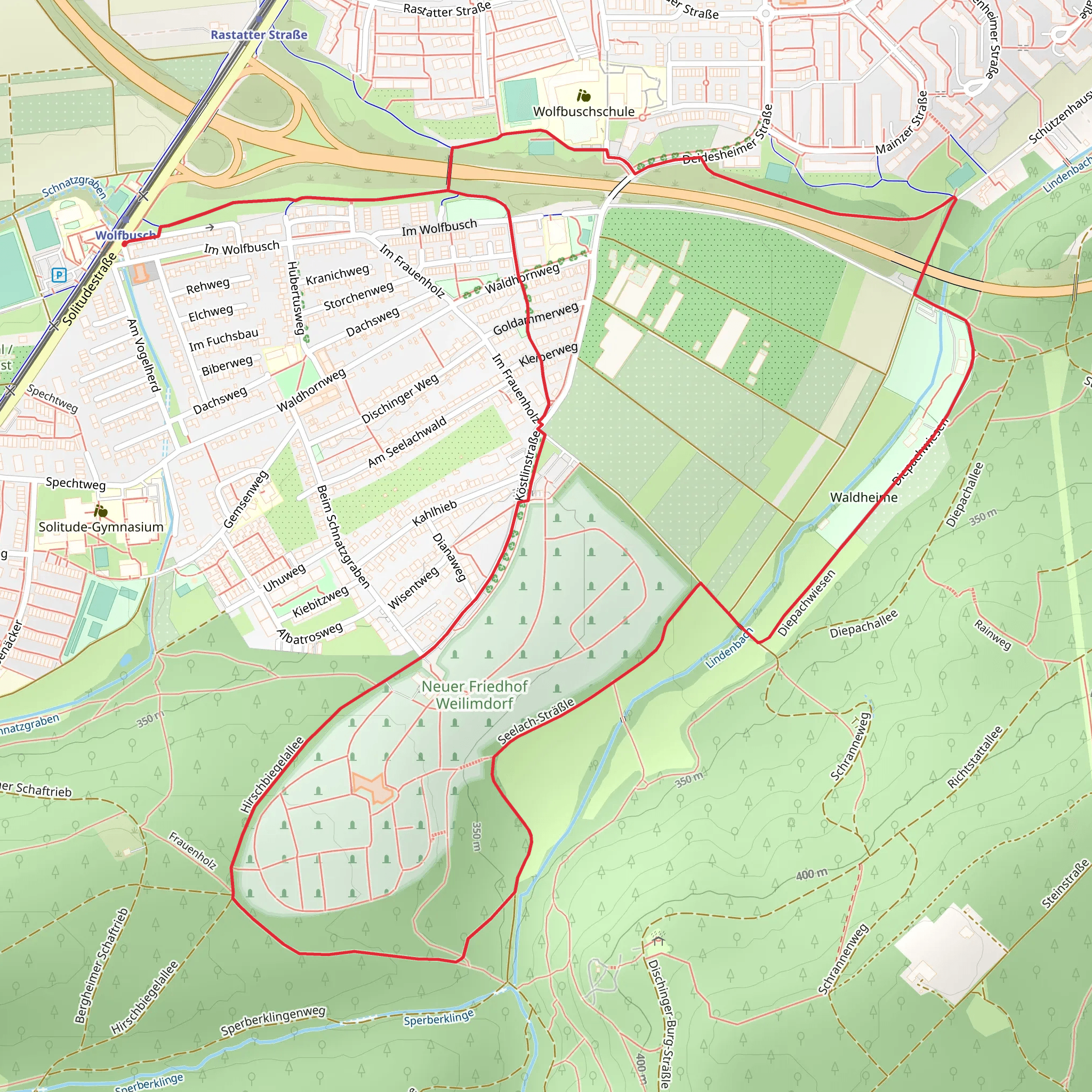 Neuer Friedhof Weilimdorf and Wolfbusch Loop mobile static map