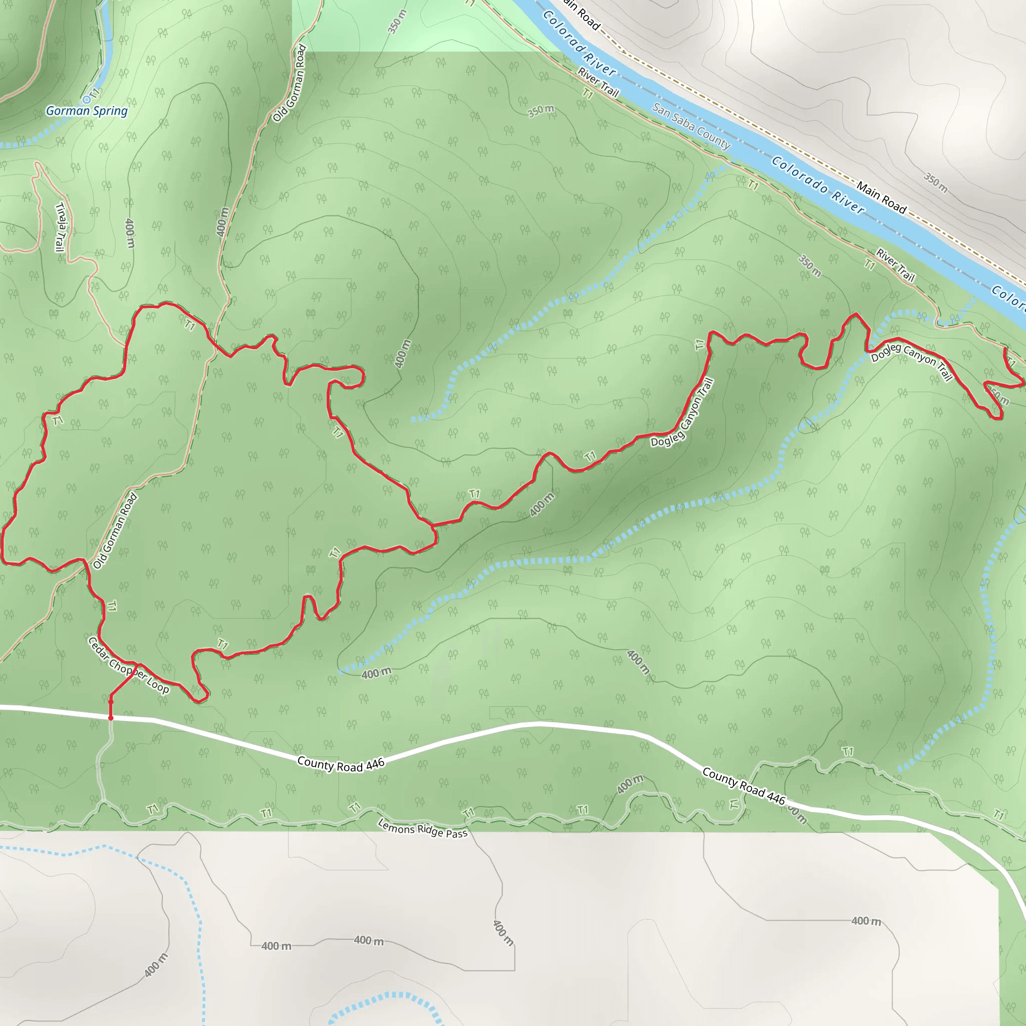 Dogleg Canyon and Cedar Chopper Loop Trail mobile static map